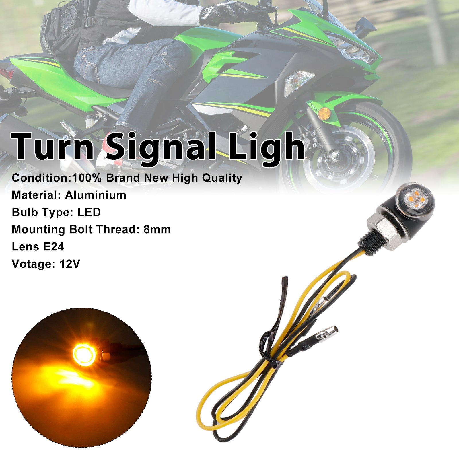 12V LED Turn Signal Indicator Light 8mm Universal Motorcycle For Honda