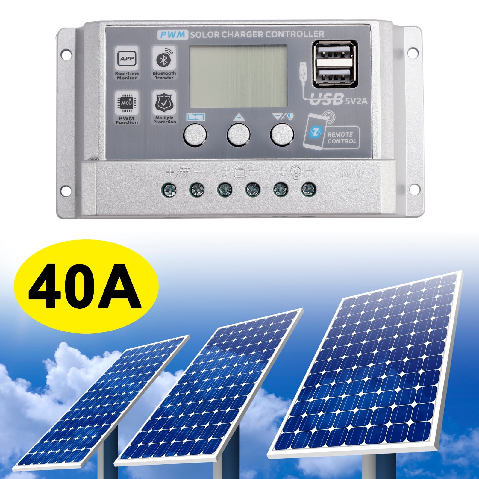 10A-60A PWM Solar Controller Mobile APP Intelligent Control Solar Controller