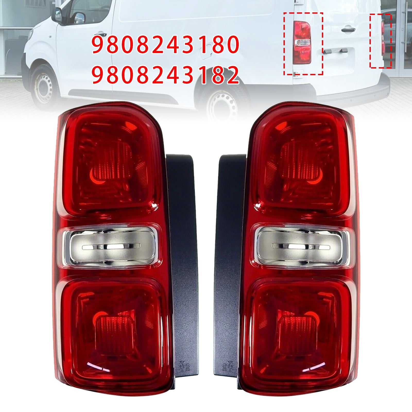 2016-2021 Citroen Dispatch Left+Right Rear Tail Light Halogen 9808243180 9808243182