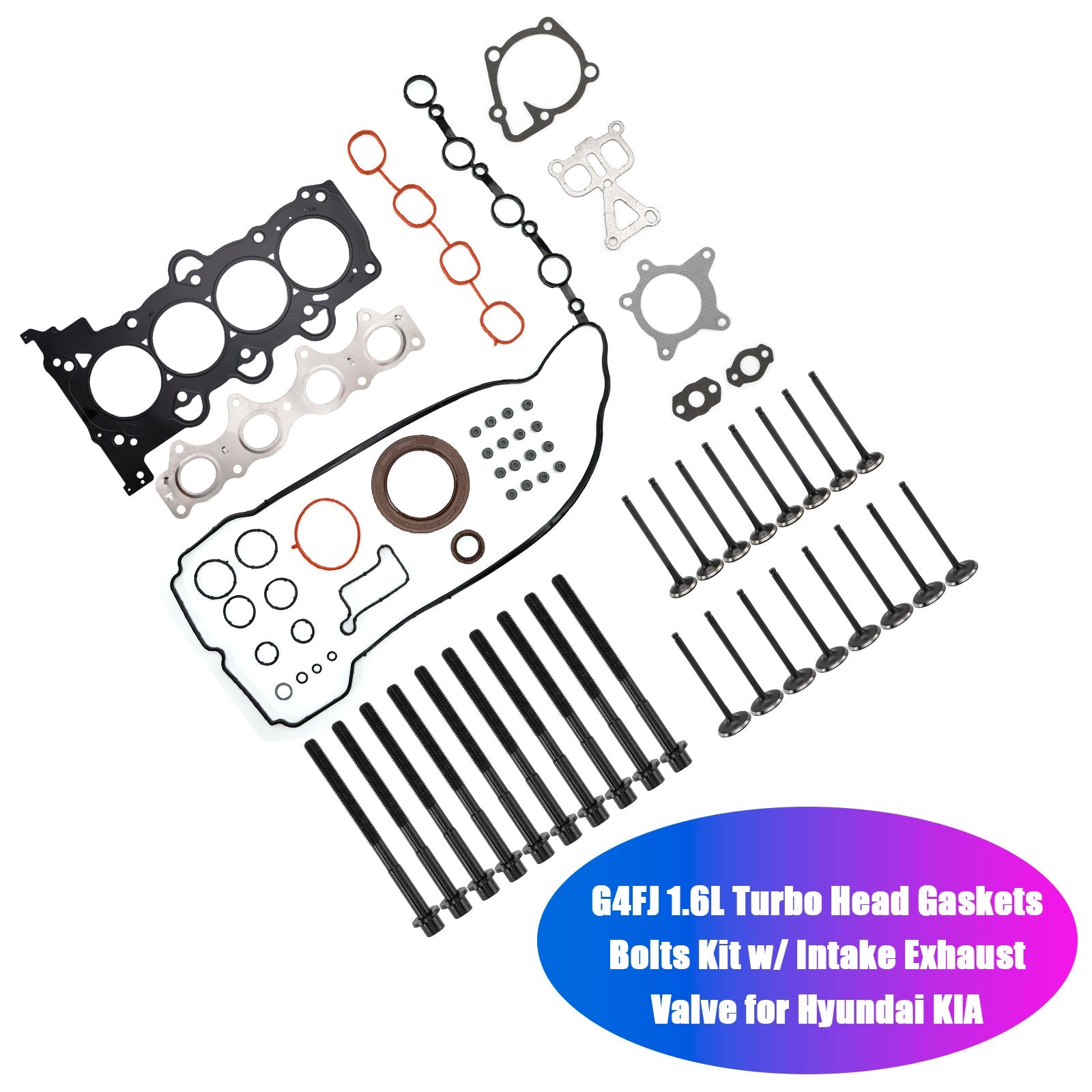2018-2020 Hyundai Elantra GT 1.6L GAS Turbocharged G4FJ 1.6L Turbo Head Gaskets Bolts Kit w/ Intake Exhaust Valve 23110-2B710