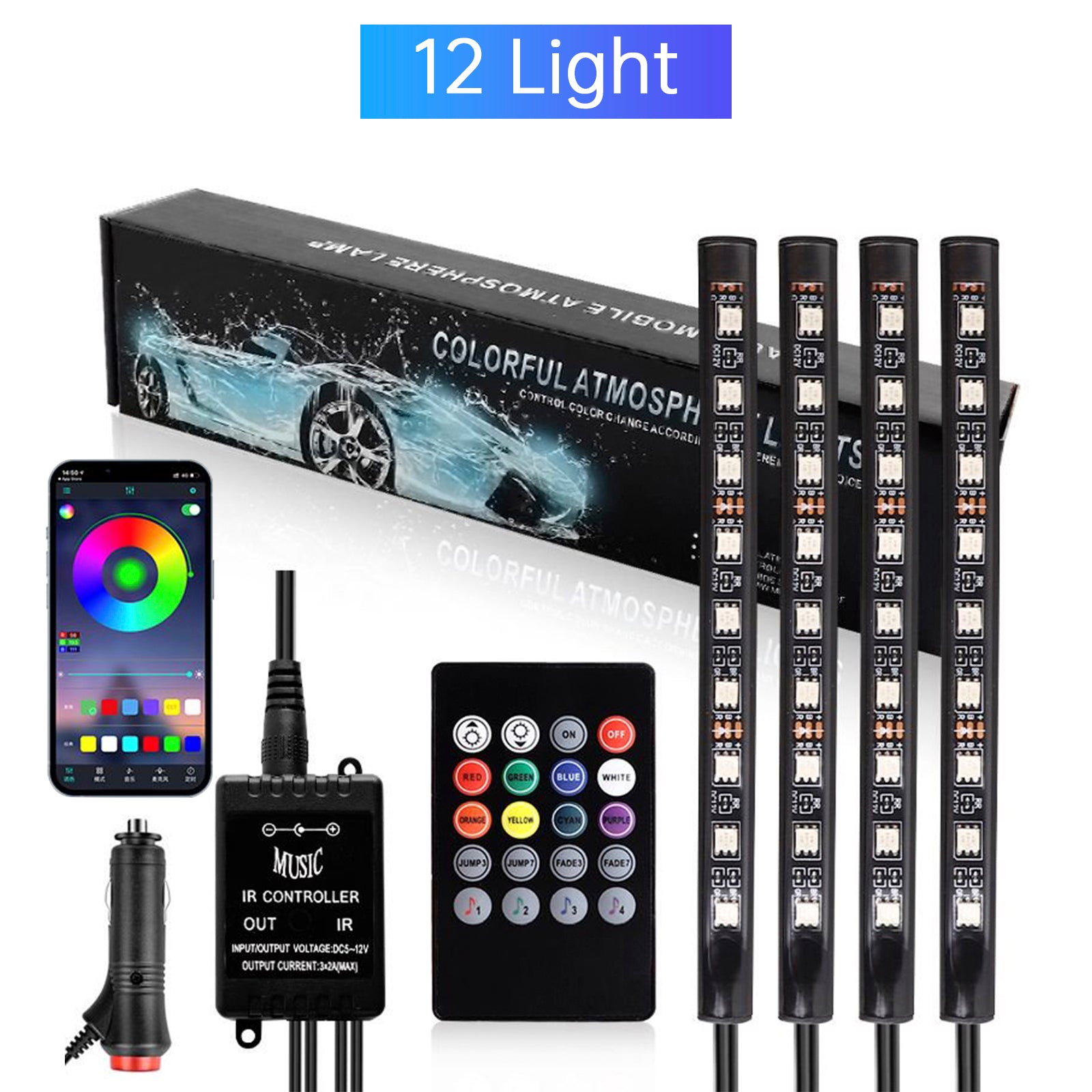 Car Interior Footwell Atmosphere RGB LED Strip Lights With Remote+ APP Control