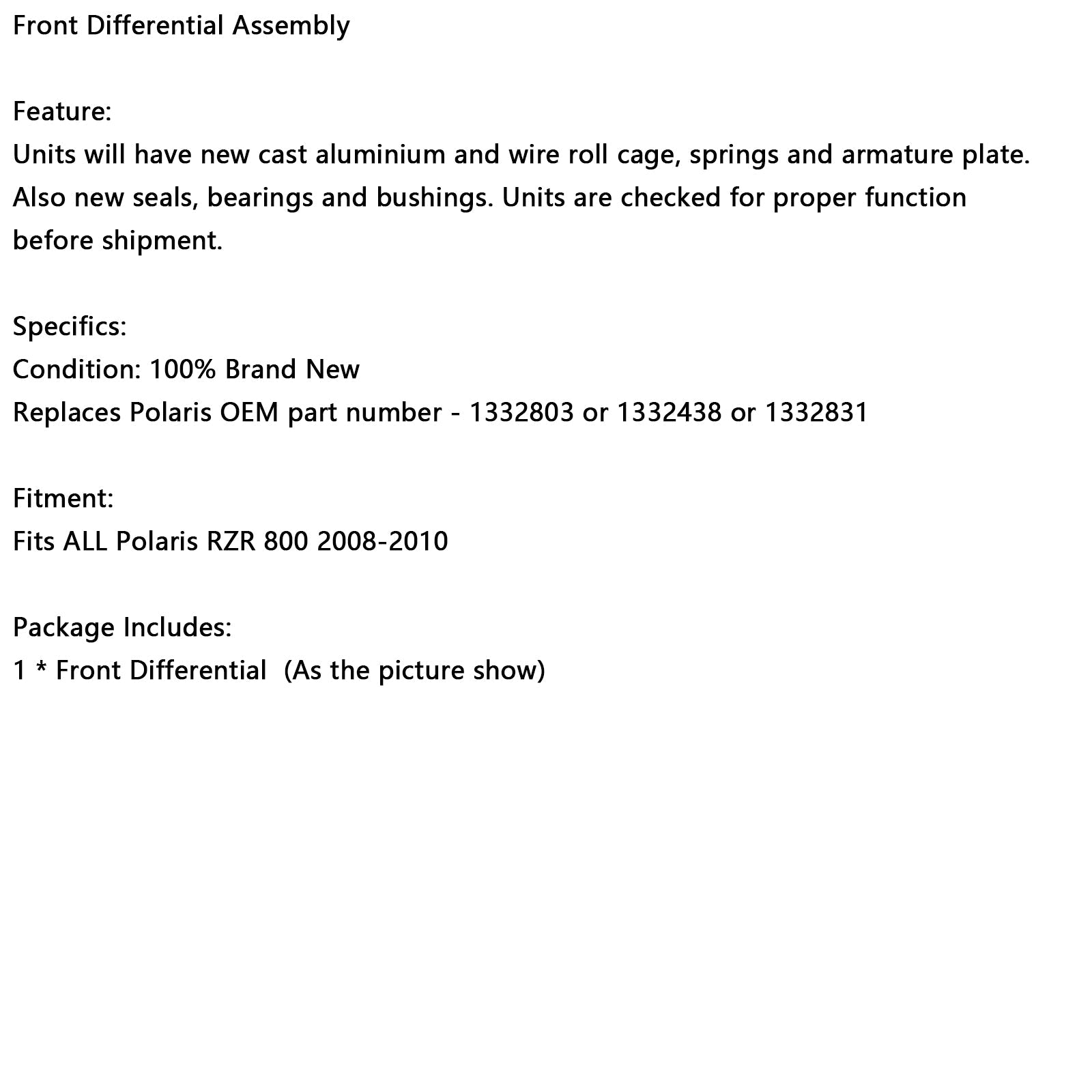 1332803 Front Gearcase Transmission Differential For Polaris RZR 800 2008-2010