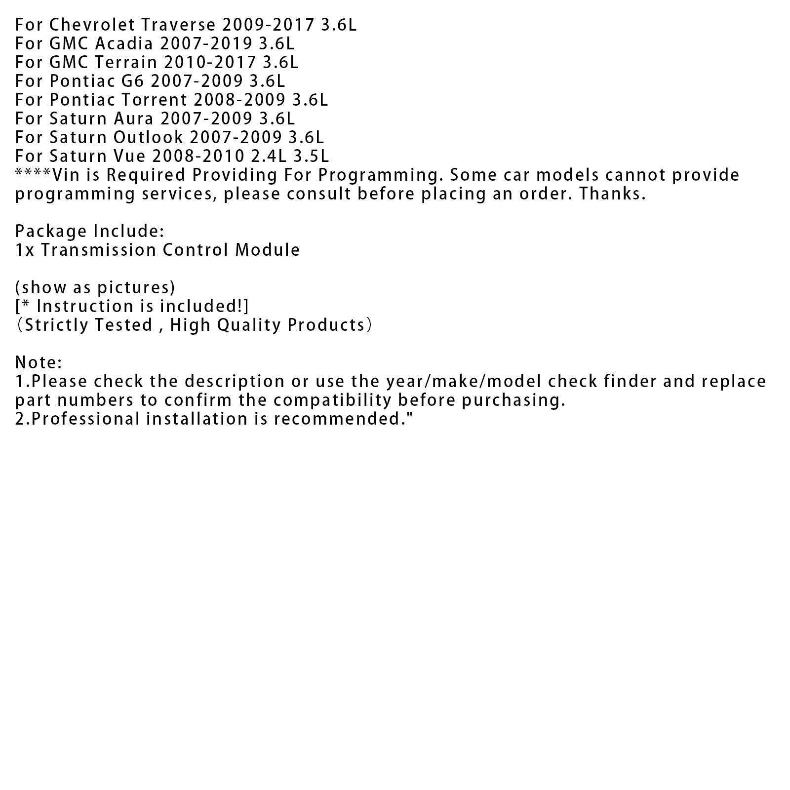 2007-2019 GMC Acadia 3.6L TCM Transmission Control Module 6T70/6T75/6T80