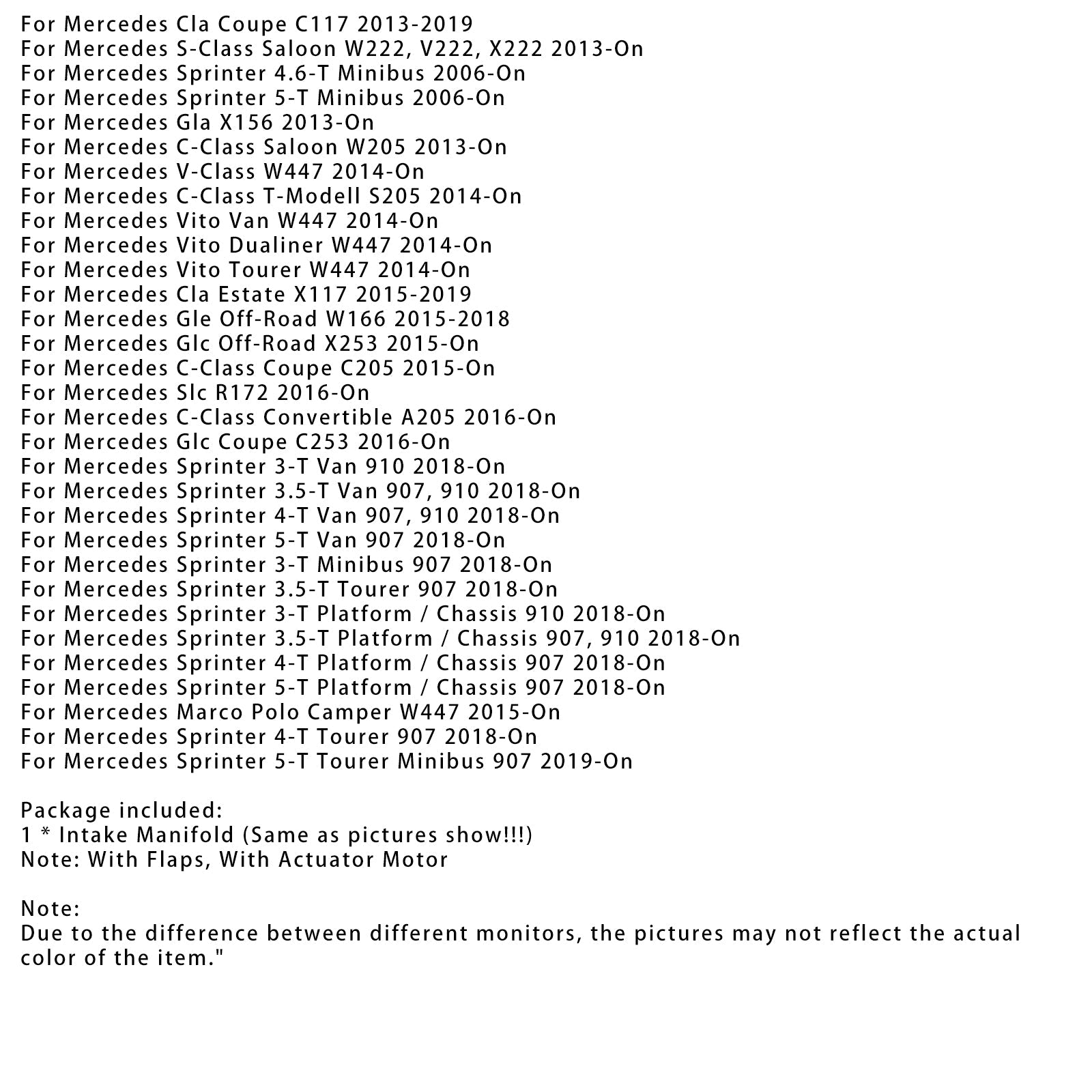 Inlet Manifold W/ Actuator Motor Fit Mercedes 2.1 Cdi 2143CCM 2003+ EEP/ME/253