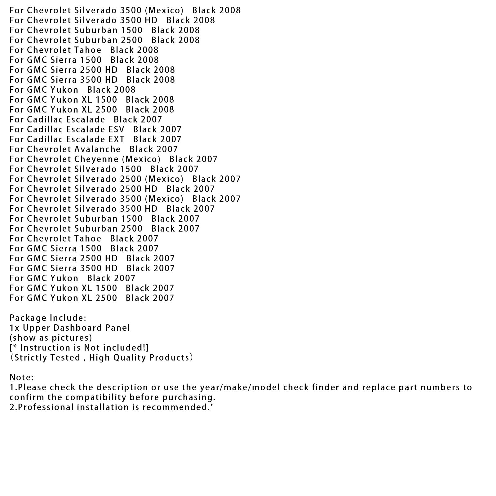 2010 GMC Yukon Black 926-336 Upper Dashboard Panel 20844035