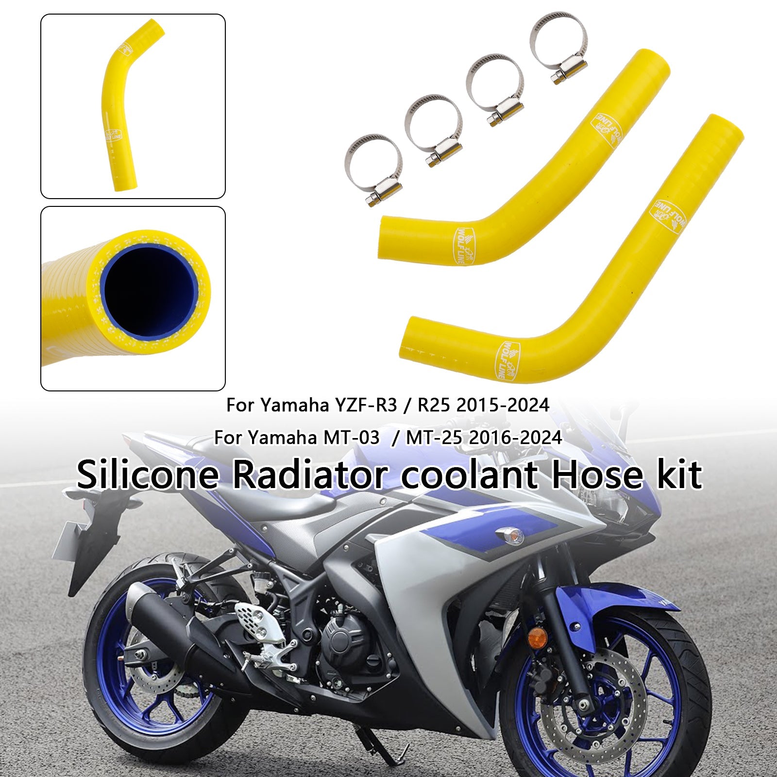 Silicone Radiator coolant Hose For Yamaha MT-03 MT-25 YZF R3 R25 2015-2024