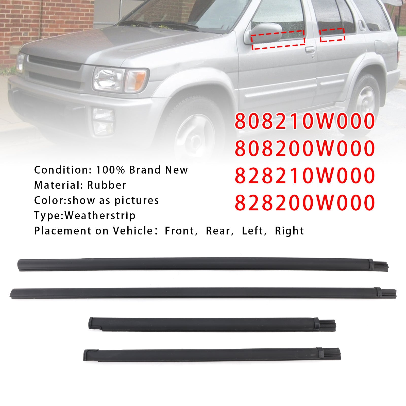 4PCS Weatherstrip Door Belt Seal Out For 1995-2004 Nissan Pathfinder Second generation R50