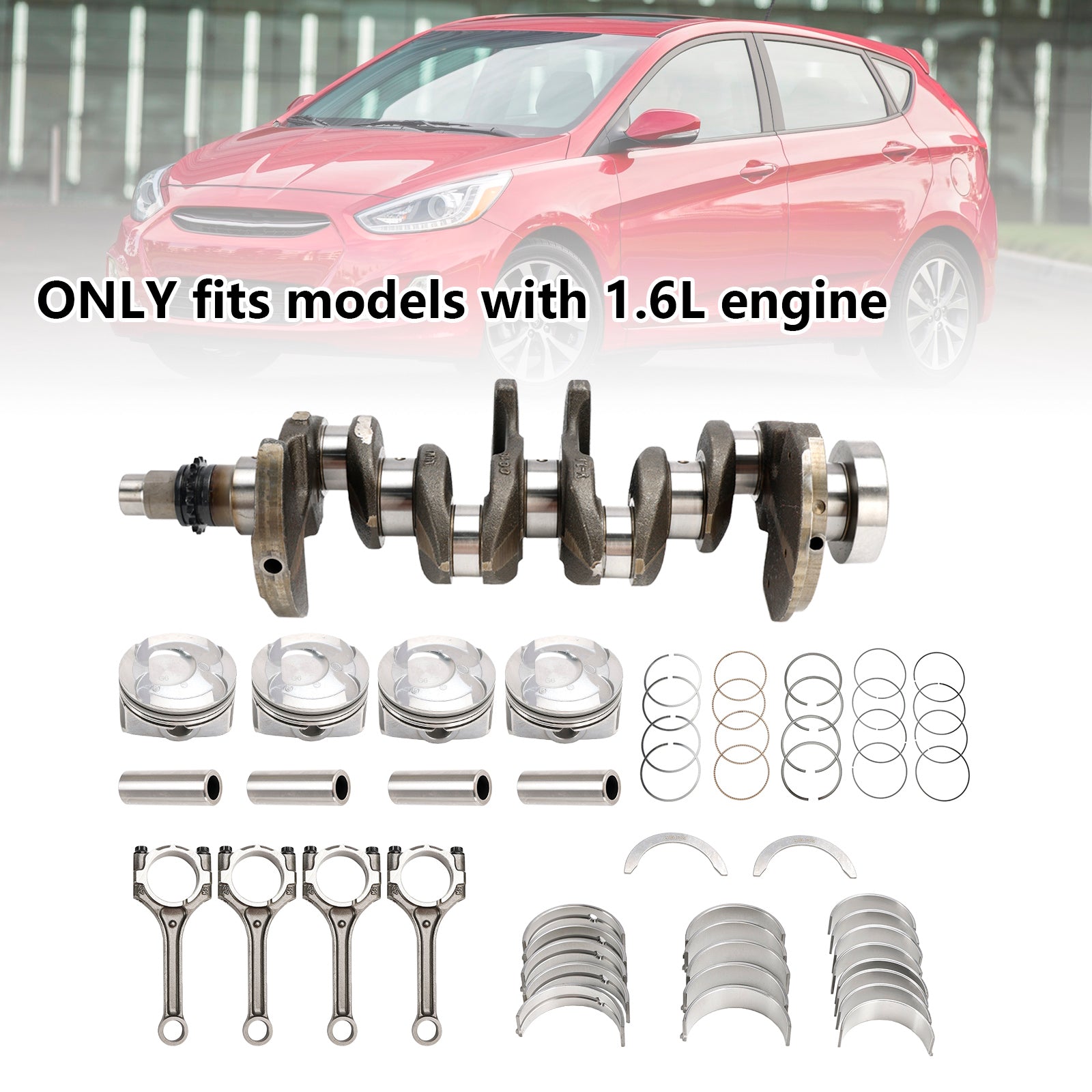 2016 현대인 Veloster SE Tech 해치백 3 도어 크랭크 샤프트 및 커넥팅로드 피스톤 키트