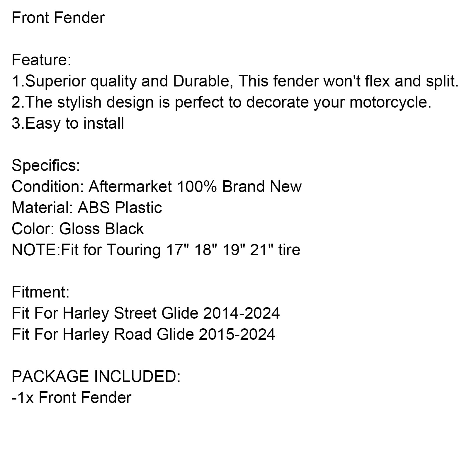 여행을위한 ABS 프론트 펜더 머드 가드 (Touring Street Glide Road Glide 2014-2024 Carbon