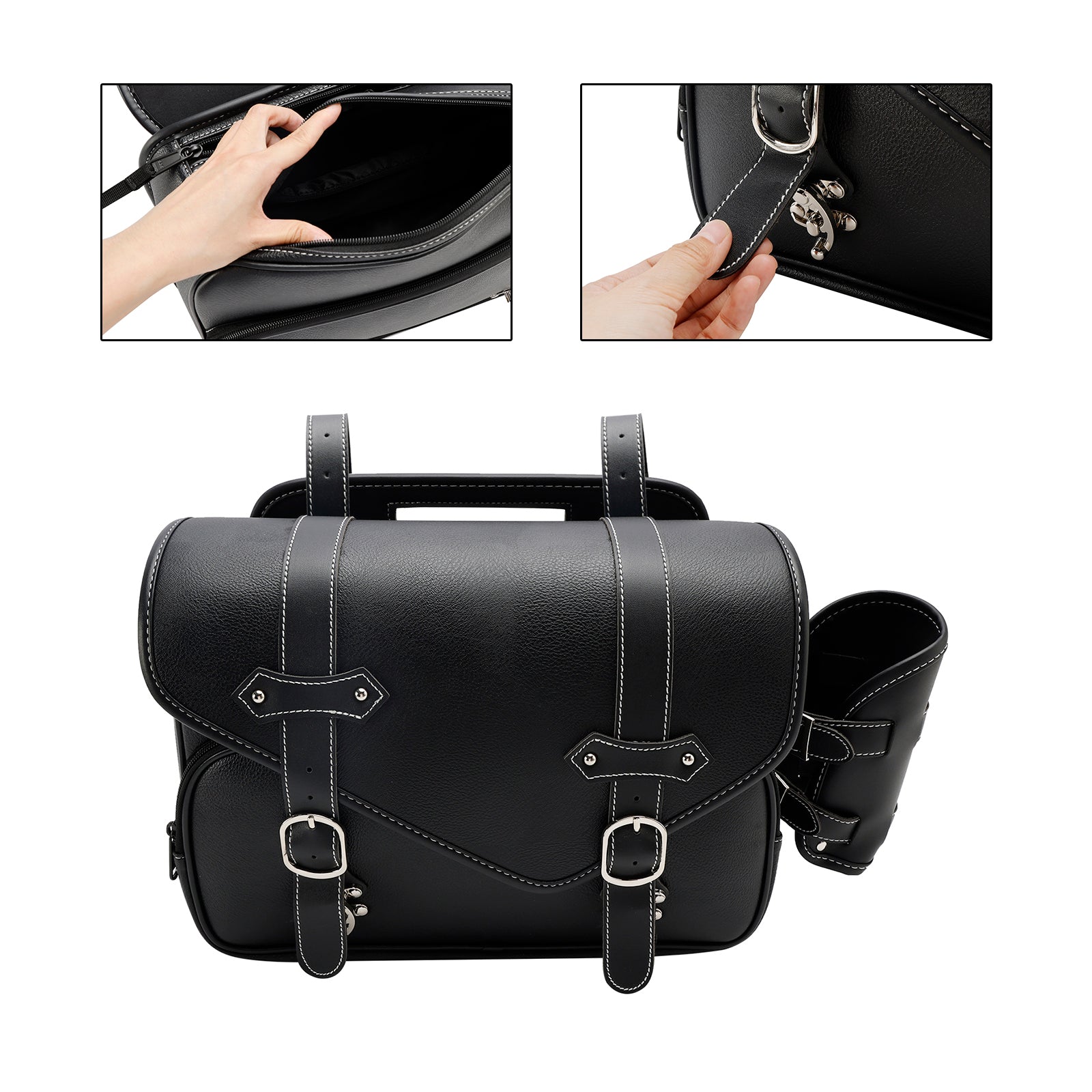 Tail Bag Pu Side Saddlebag Tail Bag Luggage Pouch Storage Black For Motorbike