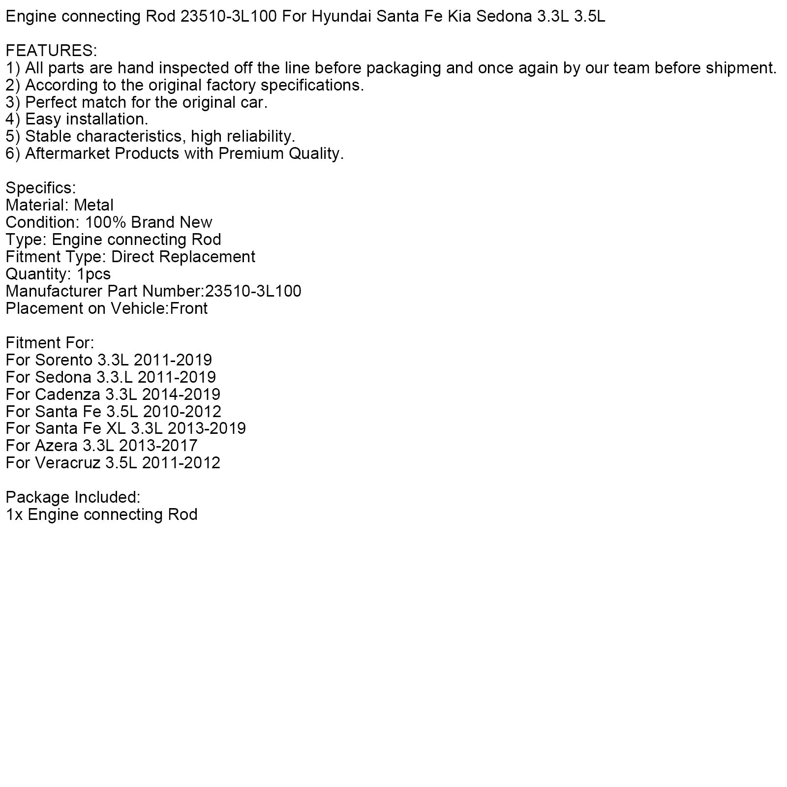 Engine connecting Rod 23510-3L100 For Hyundai Santa Fe Kia Sedona 3.3L 3.5L