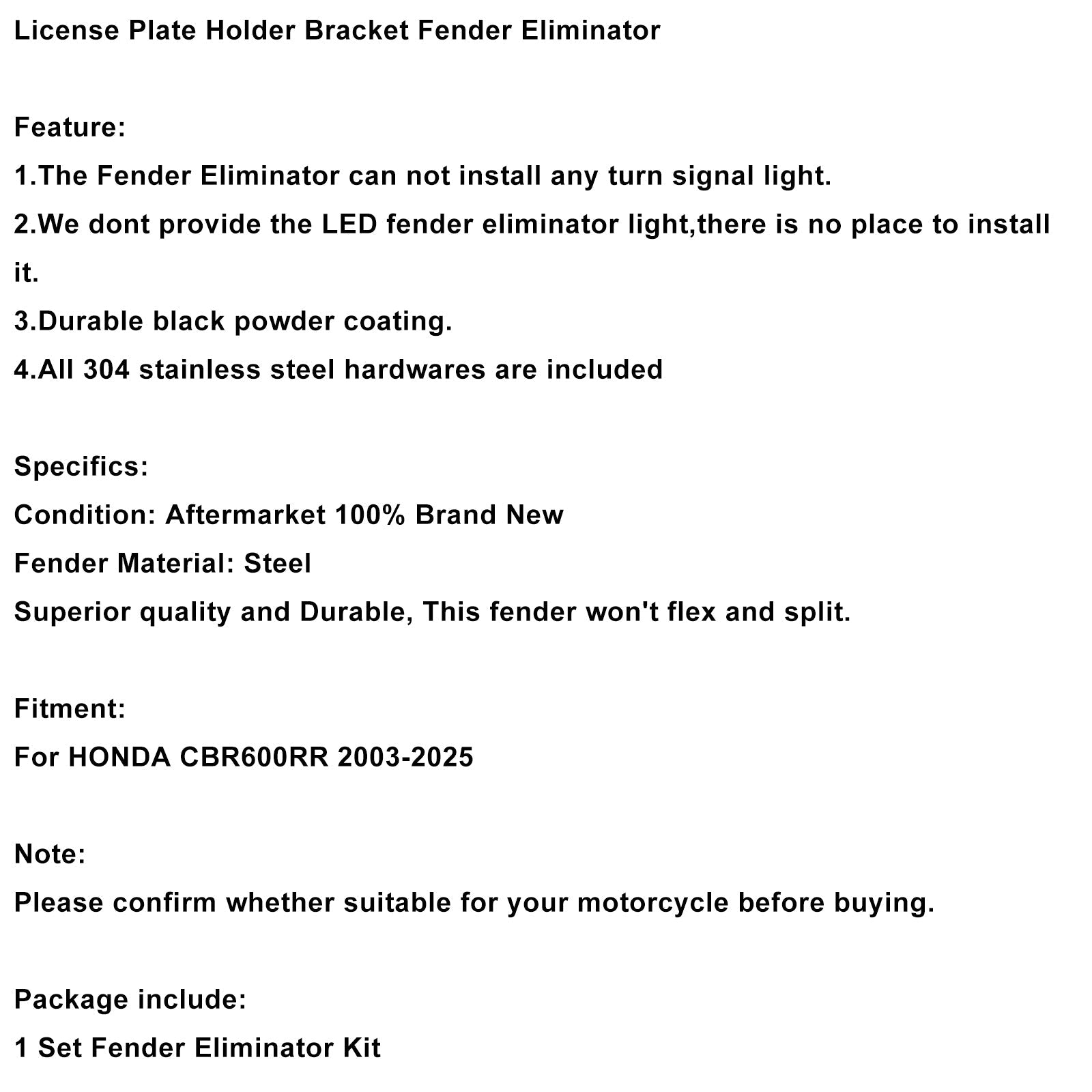 2003-2025 HONDA CBR600RR License Plate Holder Bracket Fender Eliminator