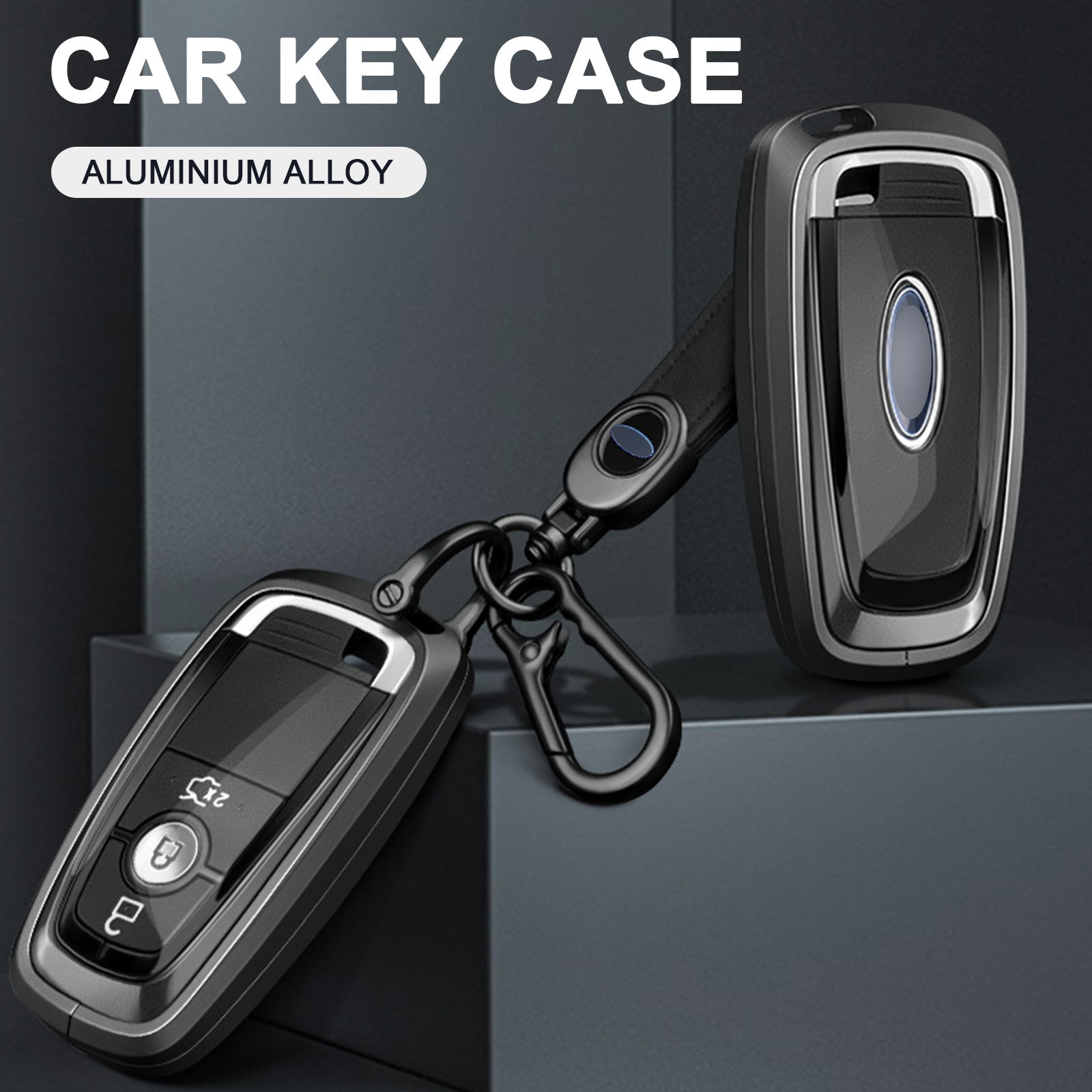 Aluminum Alloy TPU Silvery Car Key Case Cover With Buckle For Ford