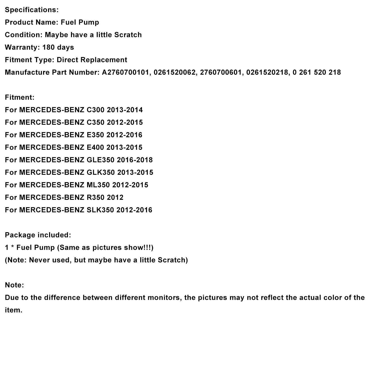 2012-2015 MERCEDES-BENZ ML350 High Pressure Fuel Pump A2760700101 0261520062 0261520218