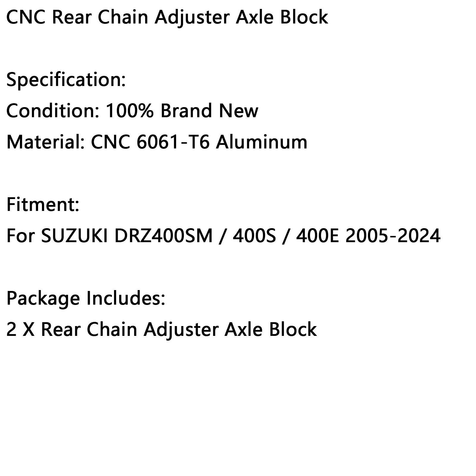 2005-2024 SUZUKI DRZ400SM 400S 400E CNC Rear Chain Adjuster Axle Block