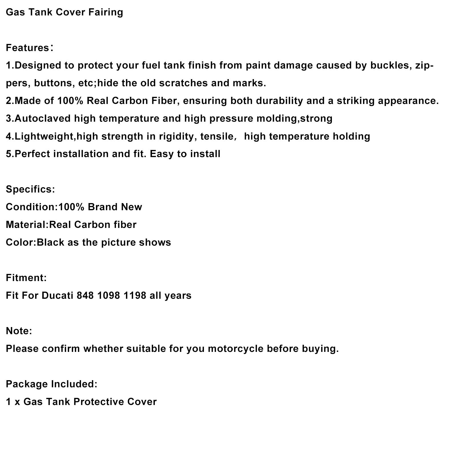 All years Ducati 848 1098 1198 Real Carbon Fiber Tank Cover Fairing