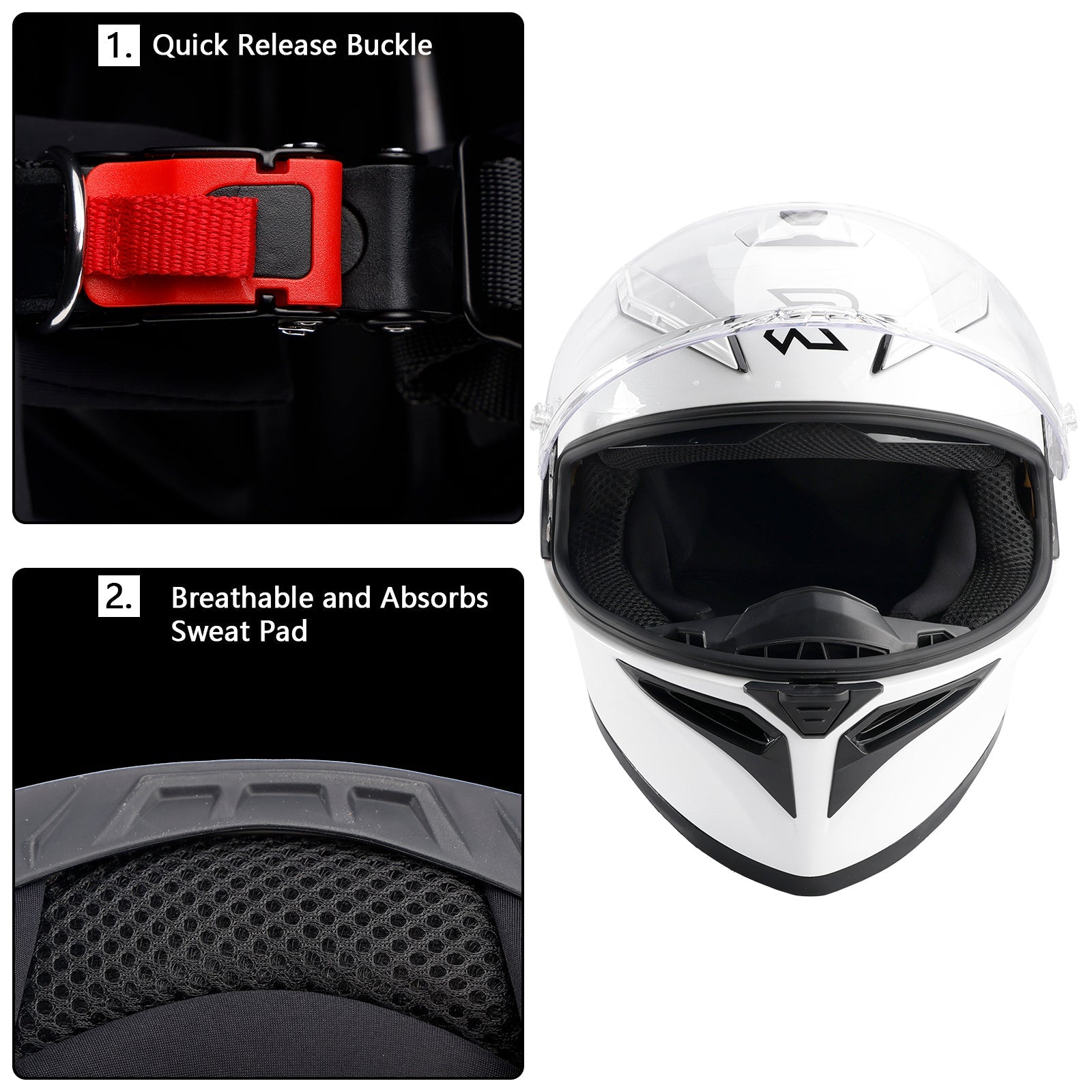 DOT Motorcycle Helmet Adult Street Full Face White