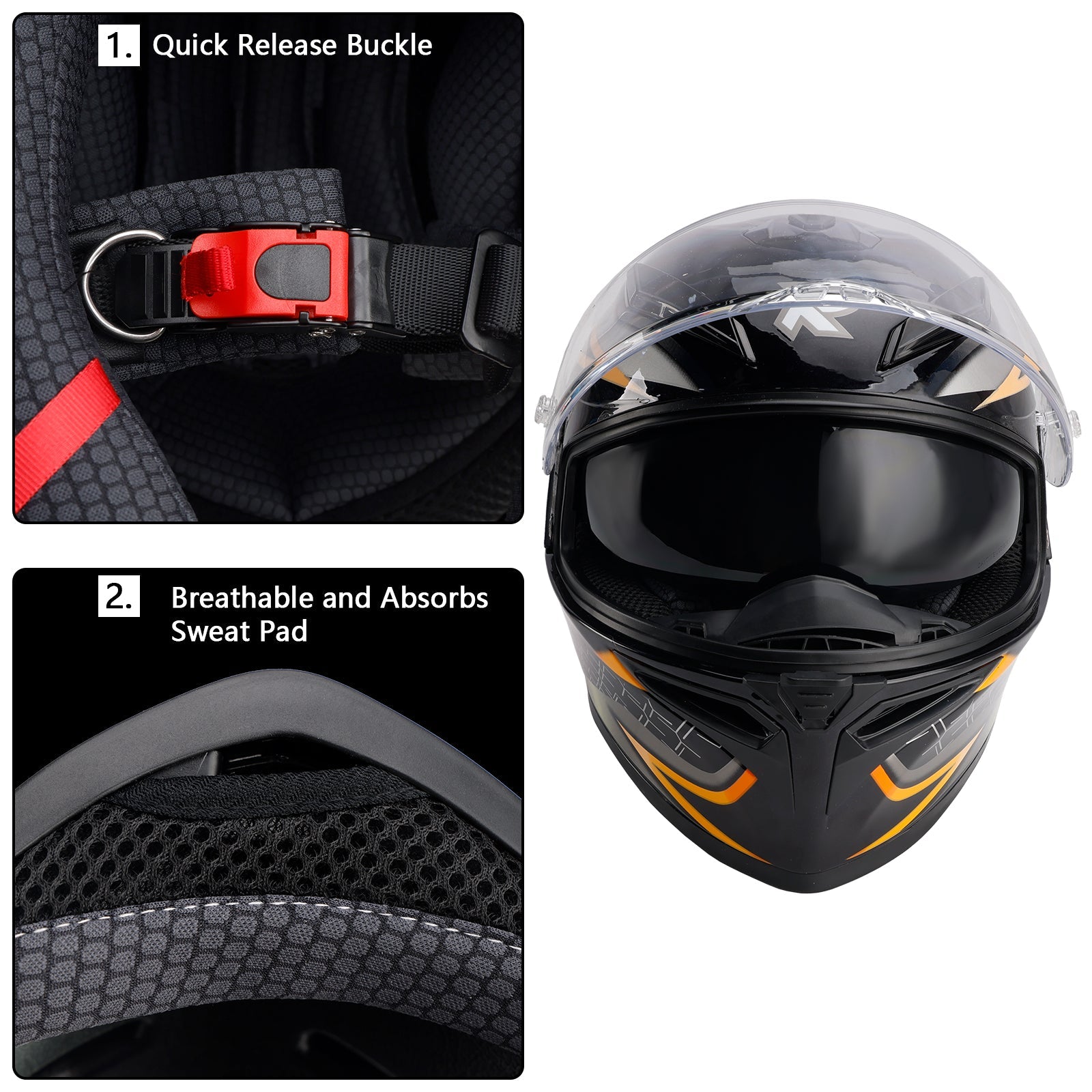 DOT Motorcycle Helmet Adult Street Full Face Orange