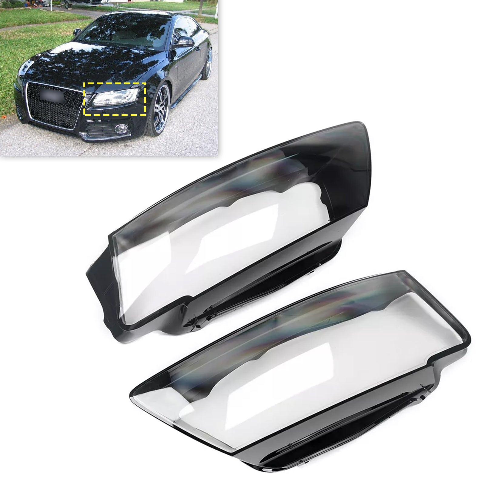 2009-2012 Audi A5/S5 Convertible 2PCS Headlight Headlamp Lens Cover Shell