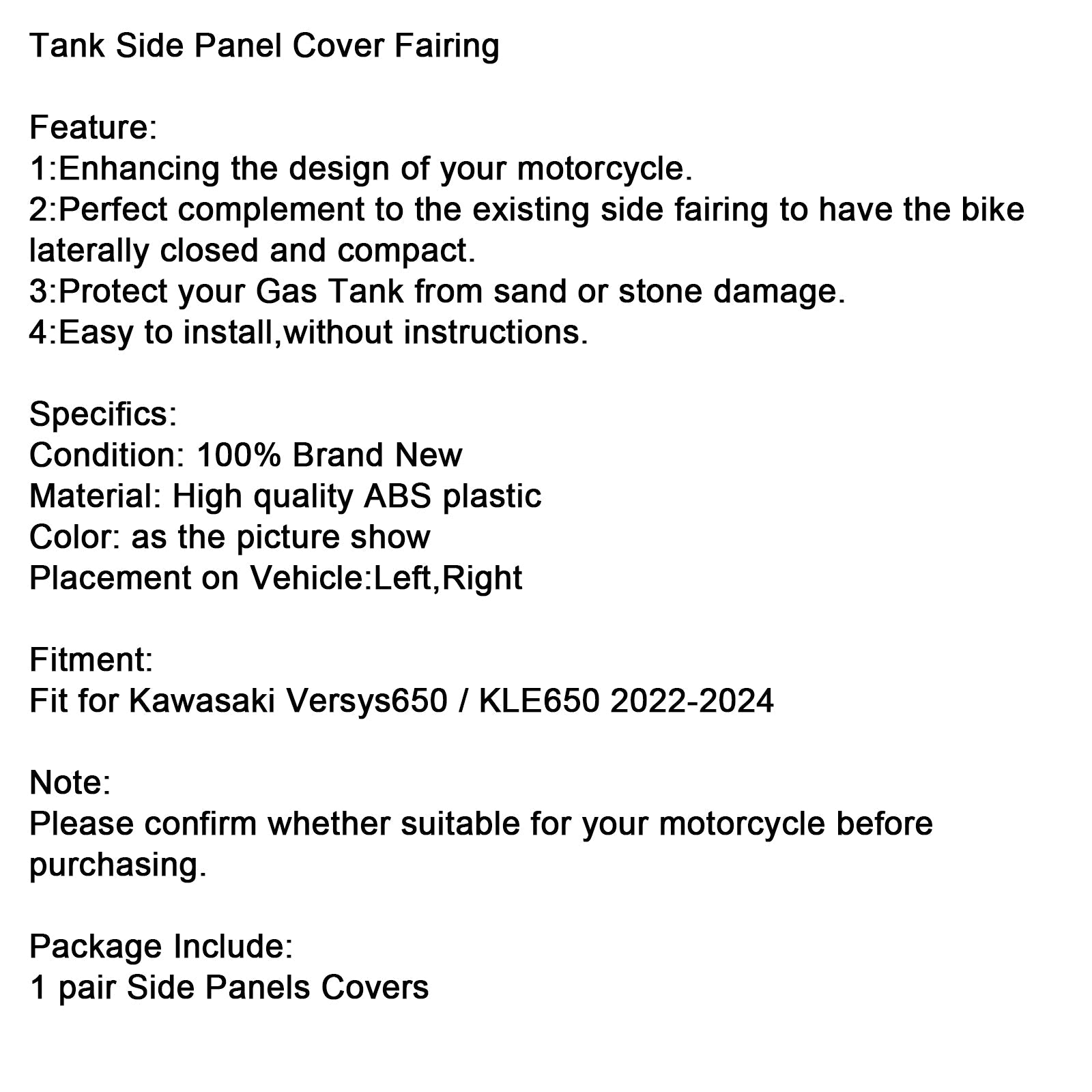 Tank Side Cover Panel Fairing Cowl For Kawasaki Versys 650 KLE650 2022-2024