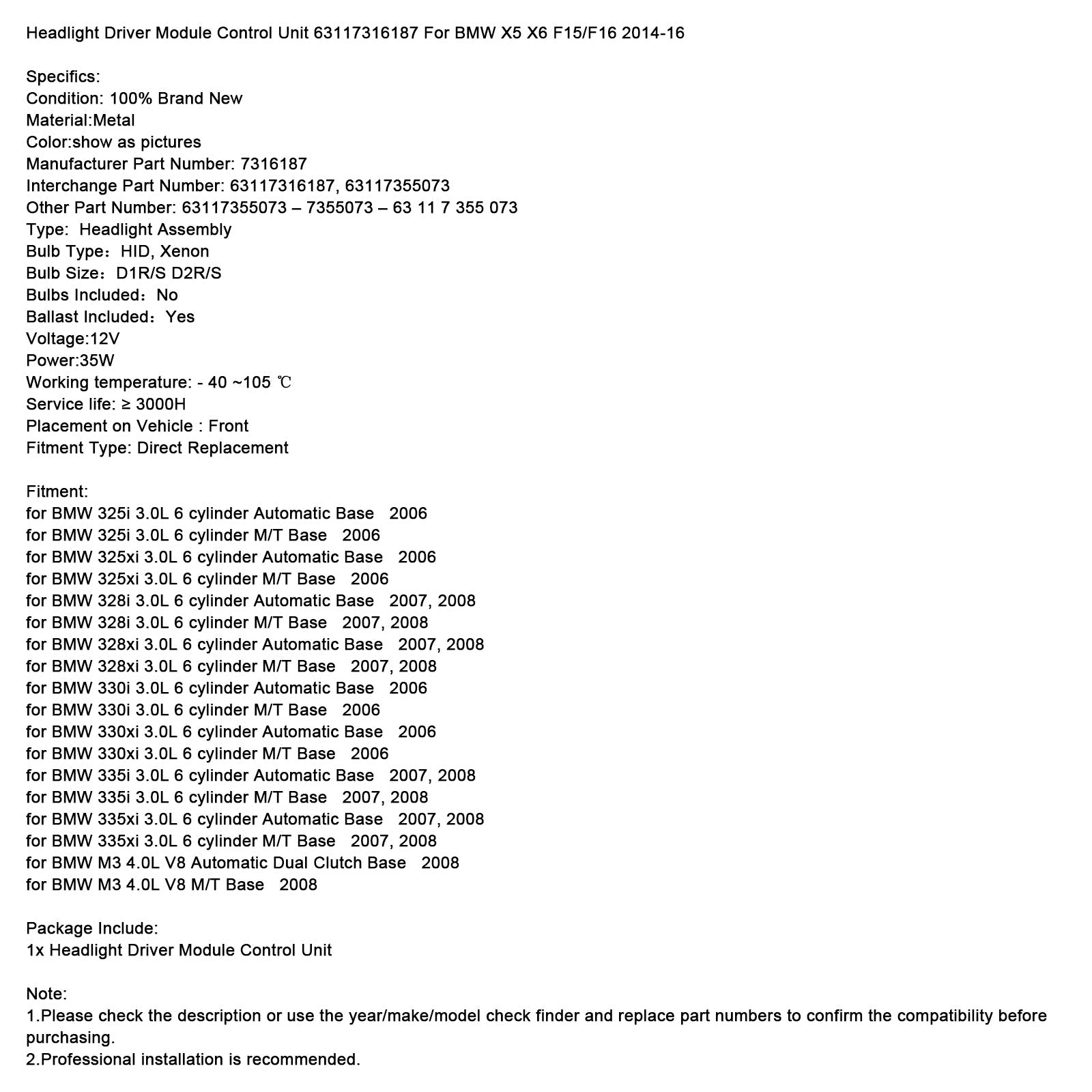 Headlight Driver Module Control Unit 63117316187 For BMW X5 X6 F15/F16 2014-16