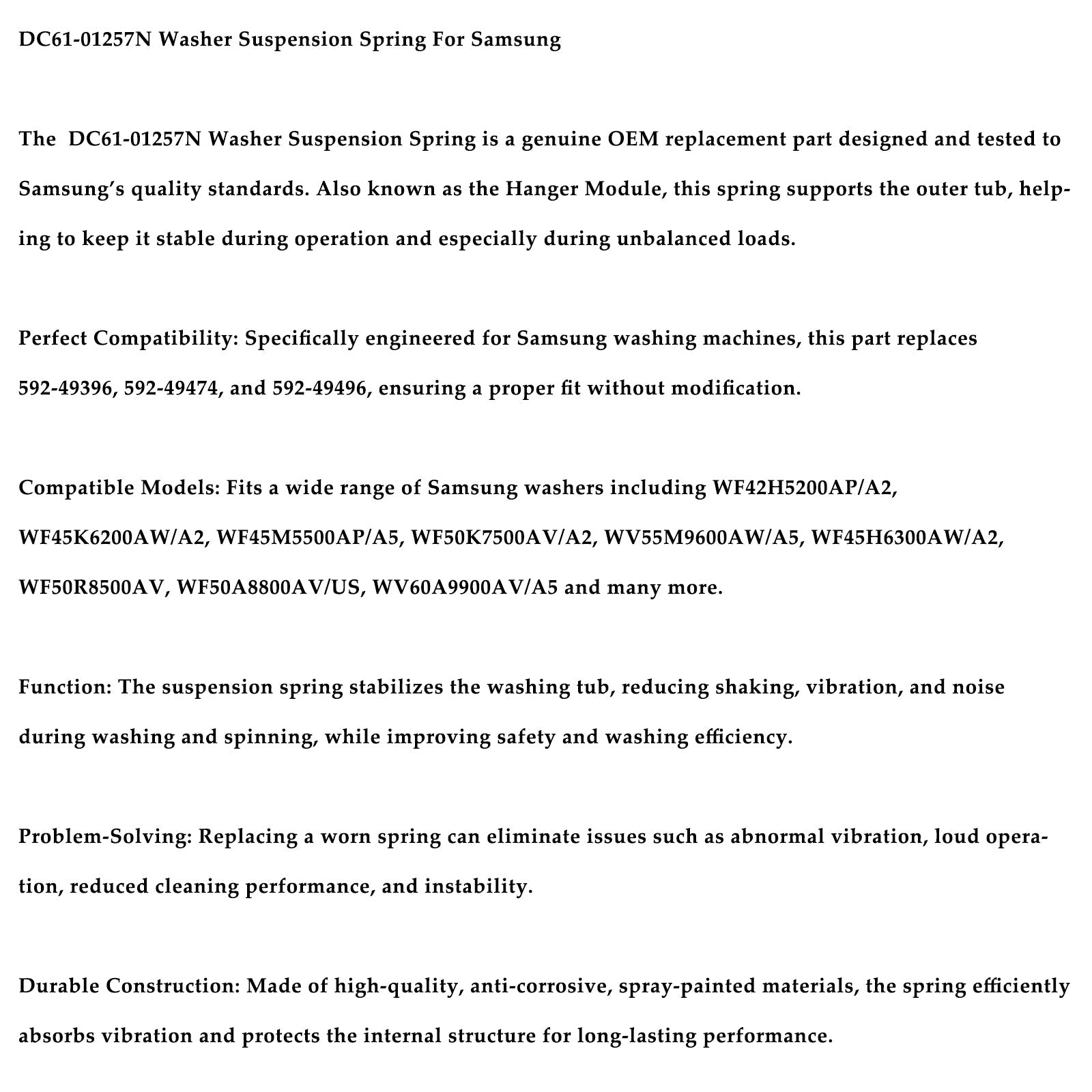 1PC DC61-01257N Washer Suspension Spring For Samsung Replaces 592-49396 592-49474