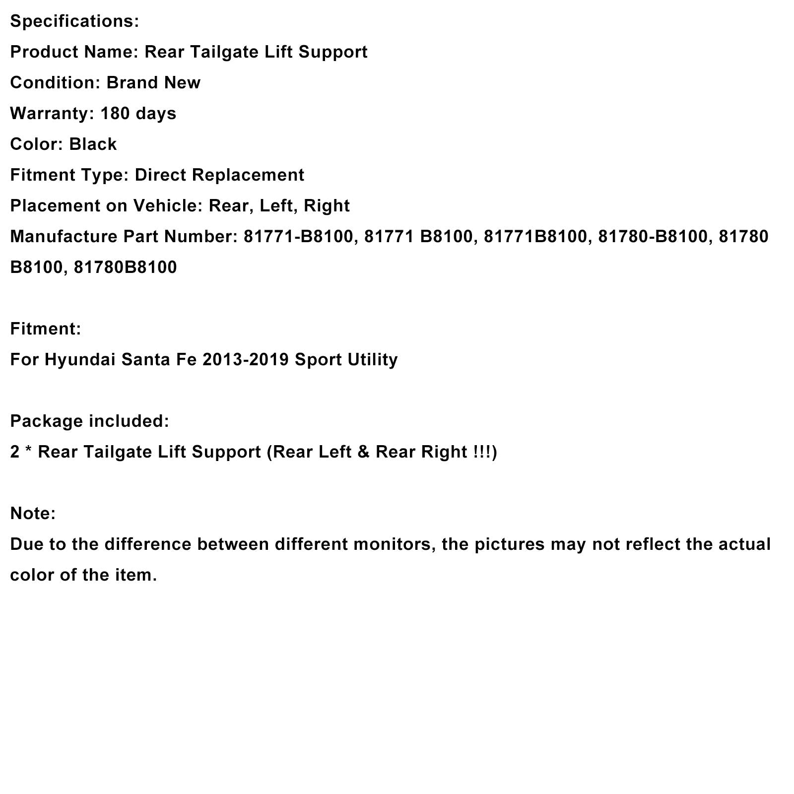 2013-2019 Hyundai Santa Fe Sport Utility 2PCS Rear Tailgate Power Hatch Lift Support