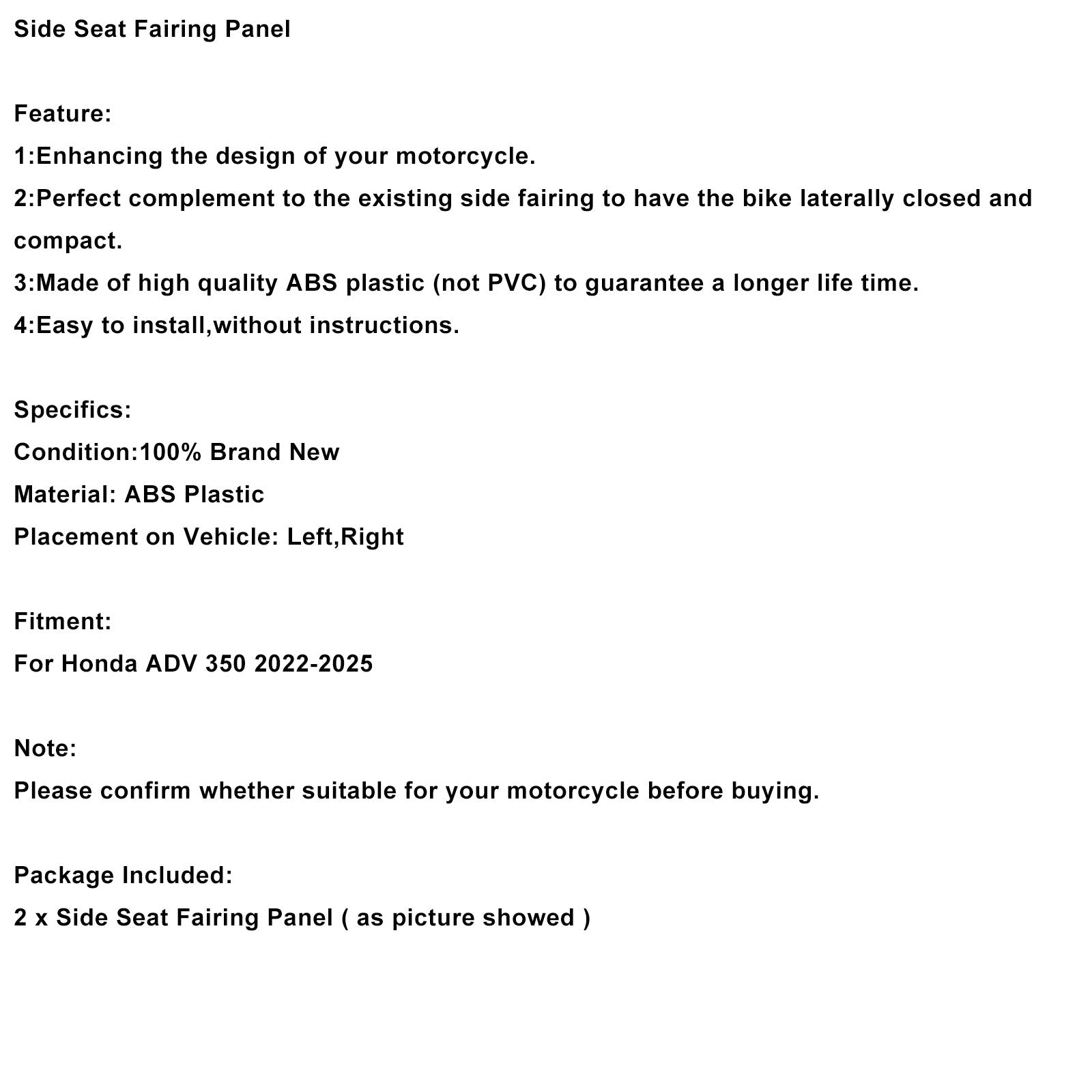 2022-2025 Honda ADV 350 Seat Side Cover Panel Fairing Cowl