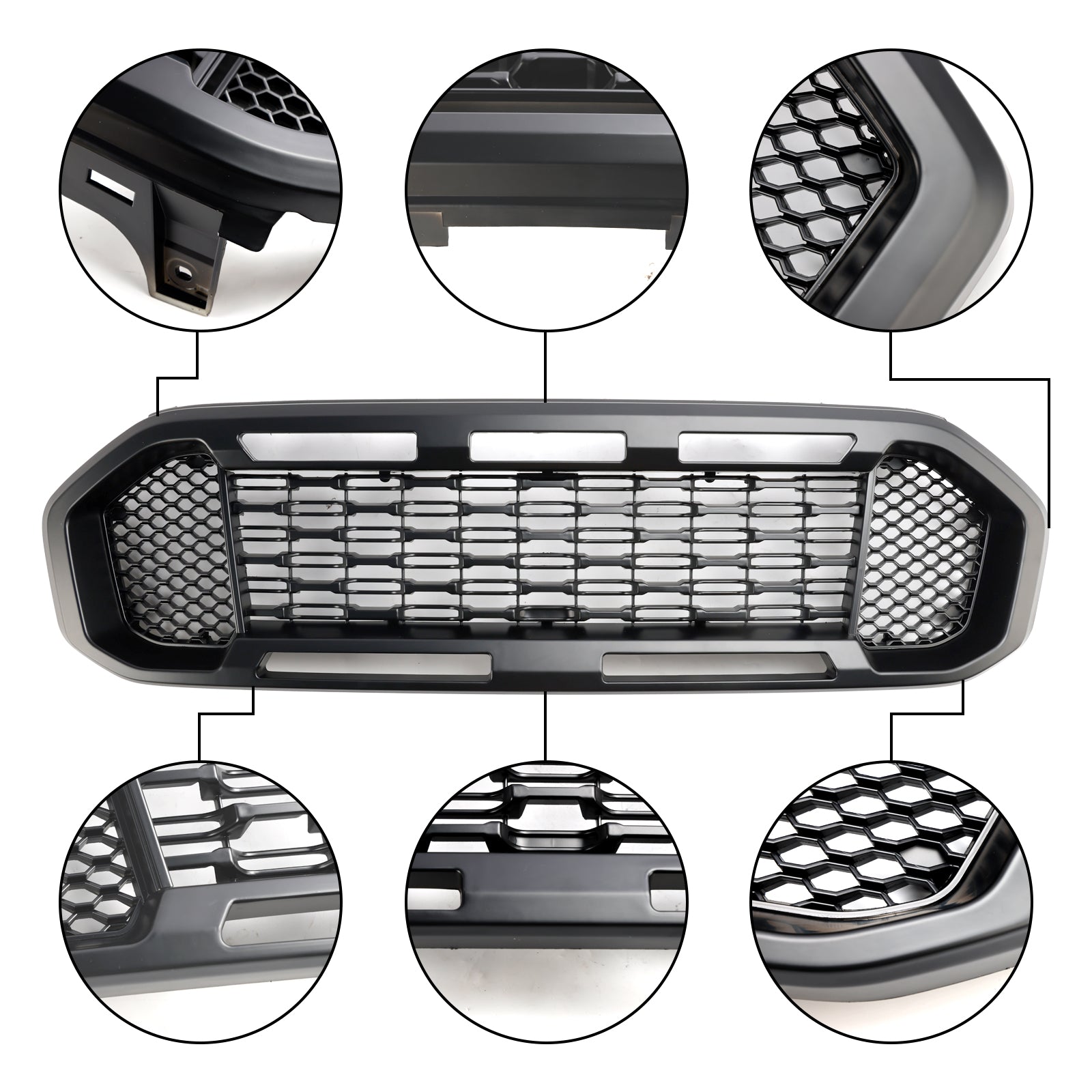 Black Front Bumper Grill Grille Fit Ford Ranger T8 2019-2023 W/LED Light