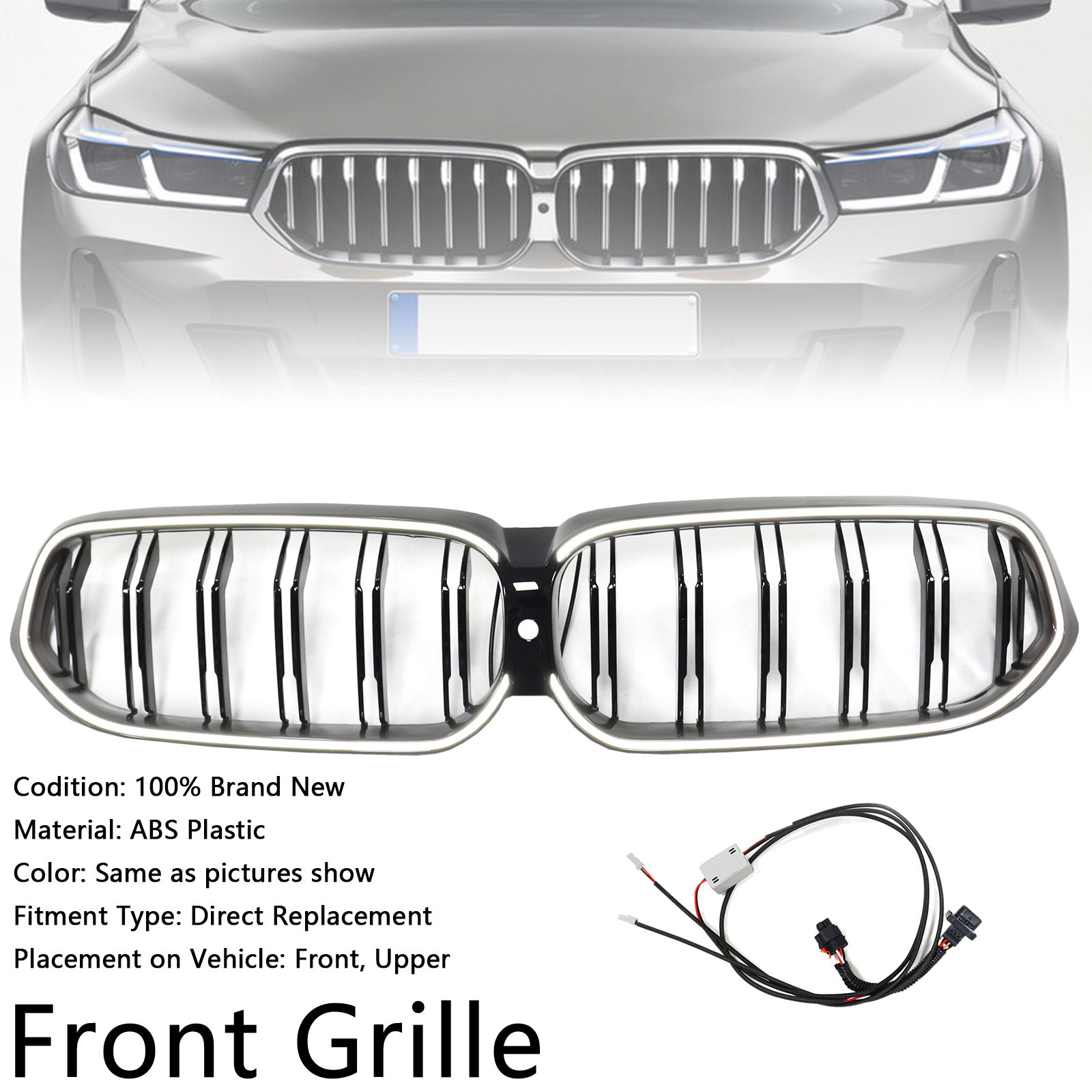 Double Slat Black Front Kidney Grill Grille Fit BMW 6 Series G32 2020-2025