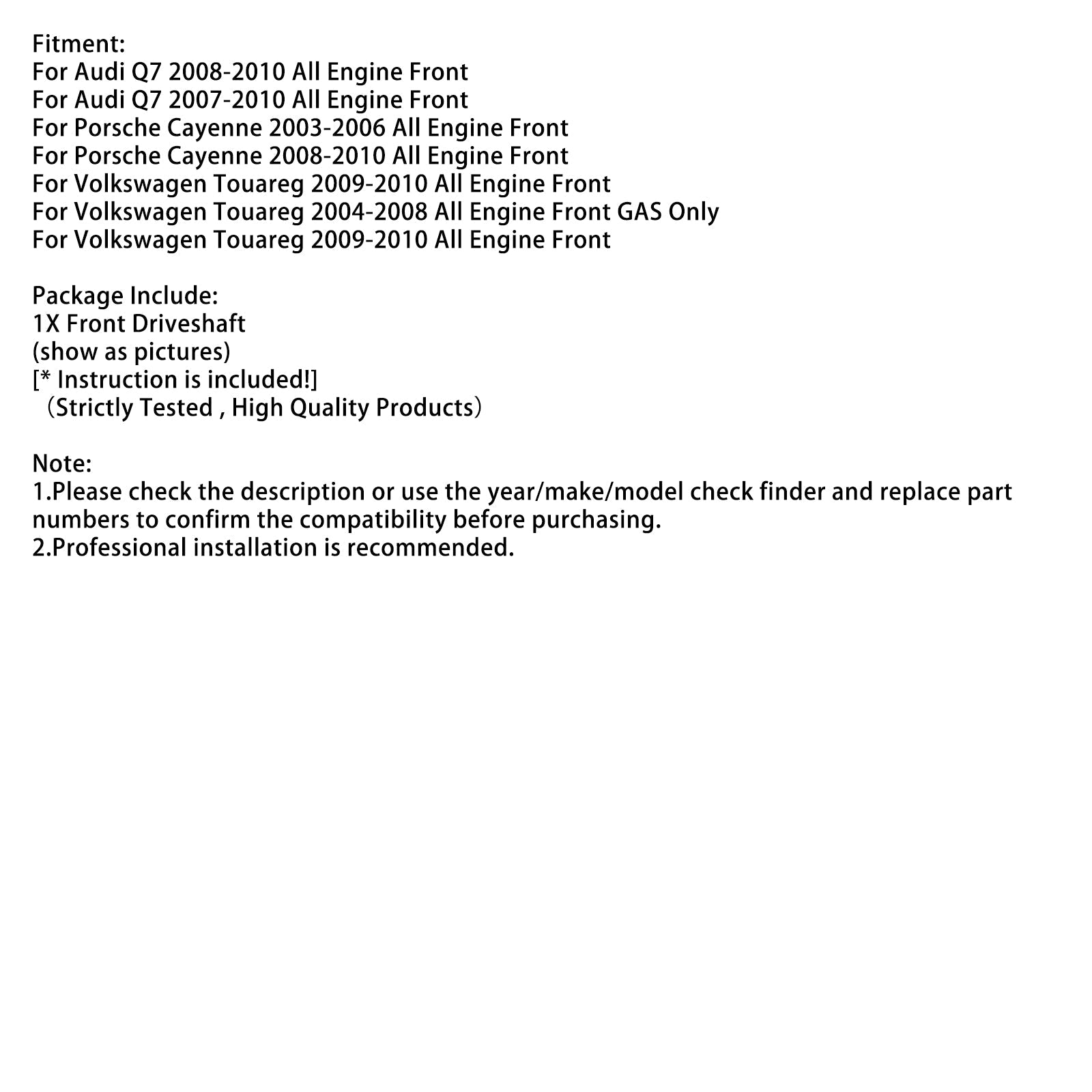 2003-2006 Porsche Cayenne Front Driveshaft Prop Shaft 7L0521101 7L0521101B