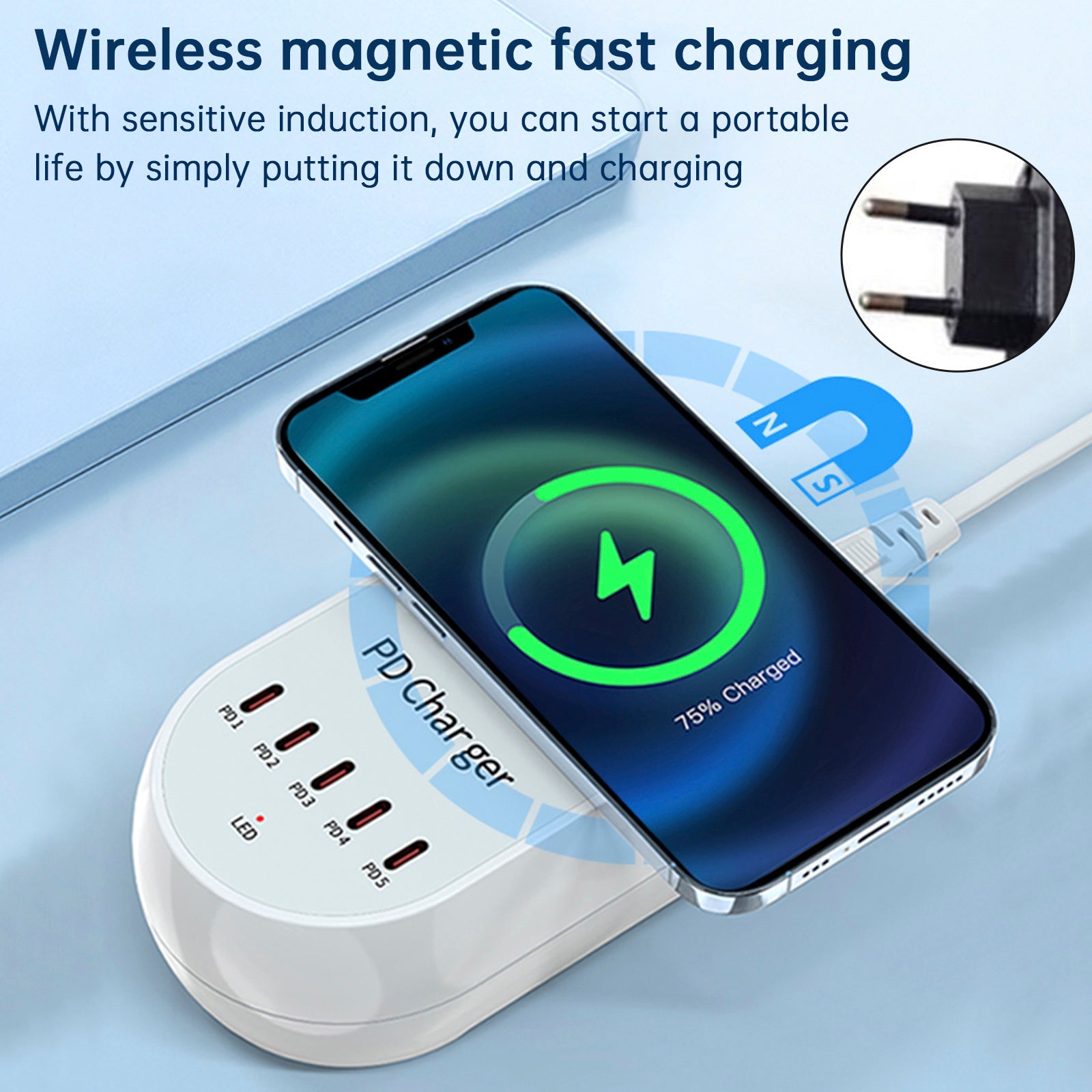 140W PD Multi-Port Charger Magnetic Wireless Fast Charging PD100W Laptop Mobile Phone Charger EU Plug