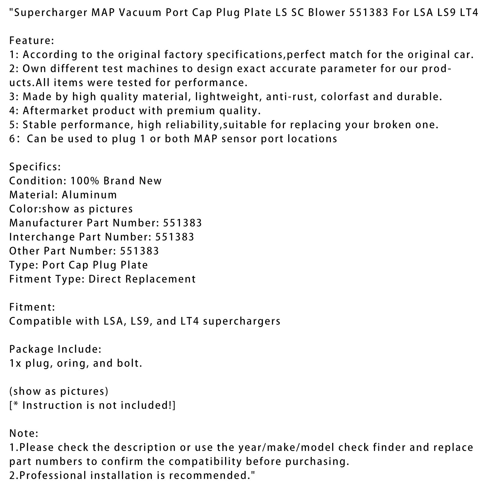 LSA LS9 LT4 용 진공 포트 캡 플러그 플레이트 LS SC BLOWER 551383