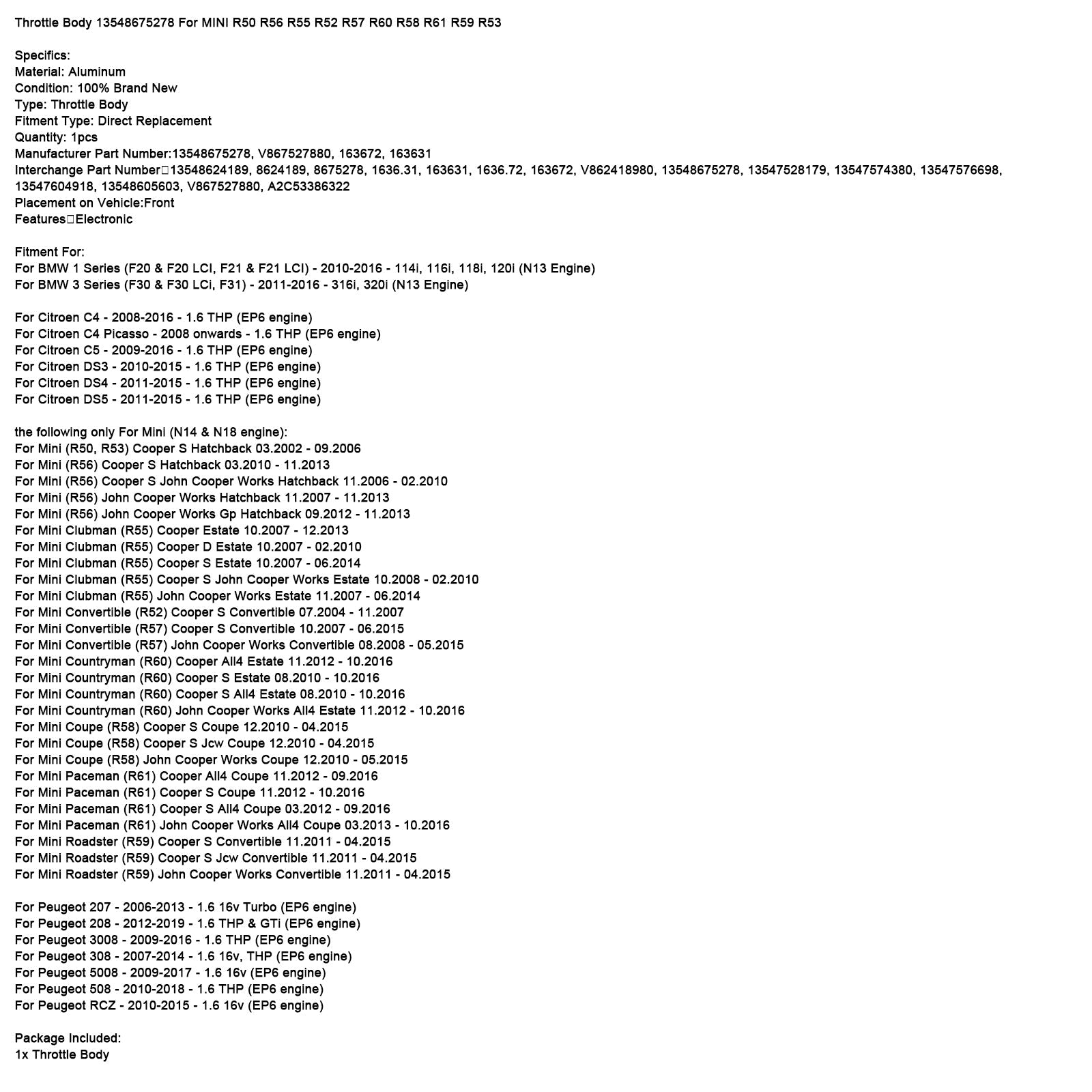 2008-2016 Citroen C4 1.6 THP Throttle Body 13548675278