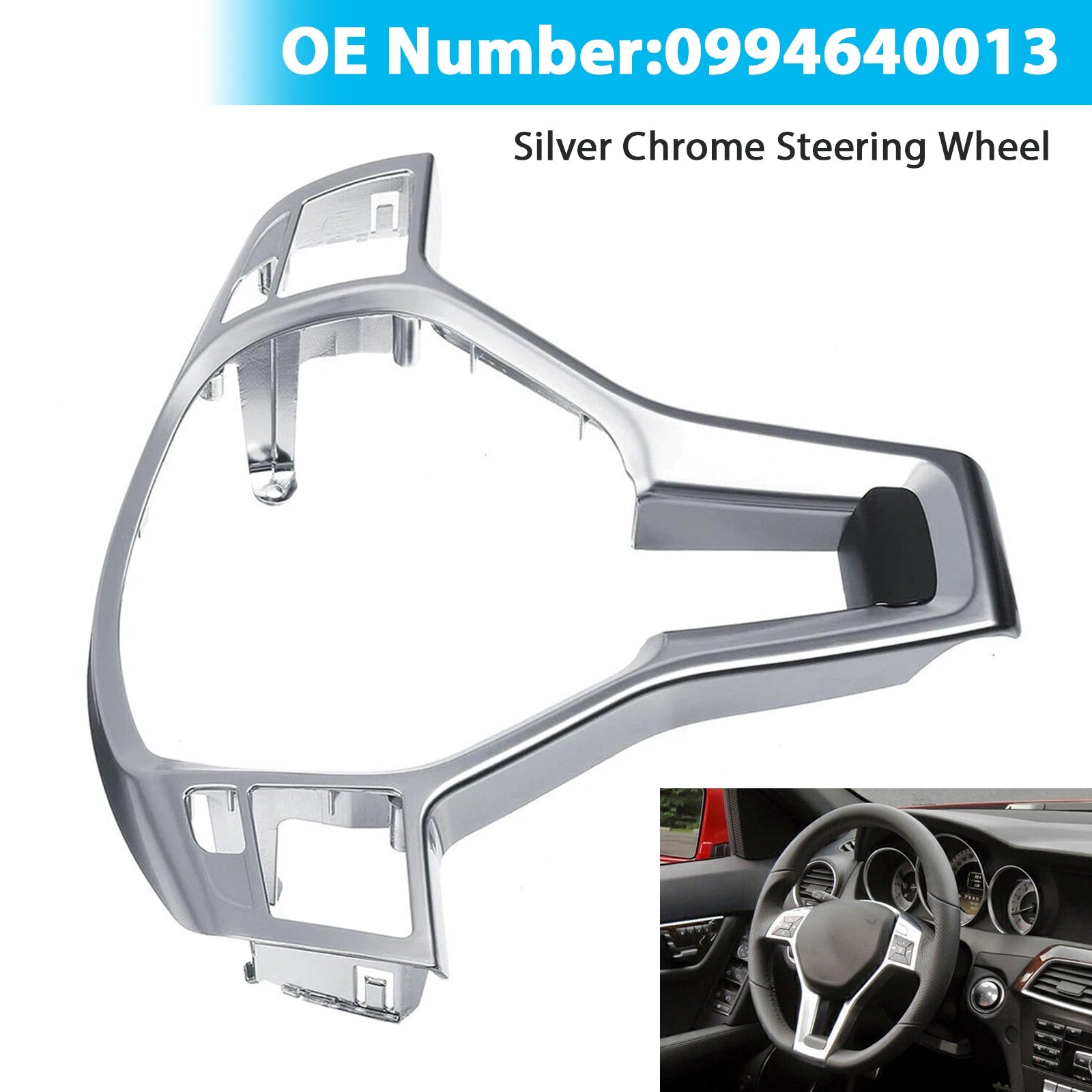 Silver Chrome Steering Wheel Trim Cover For Mercedes Benz W204 W207 W212 C-Class