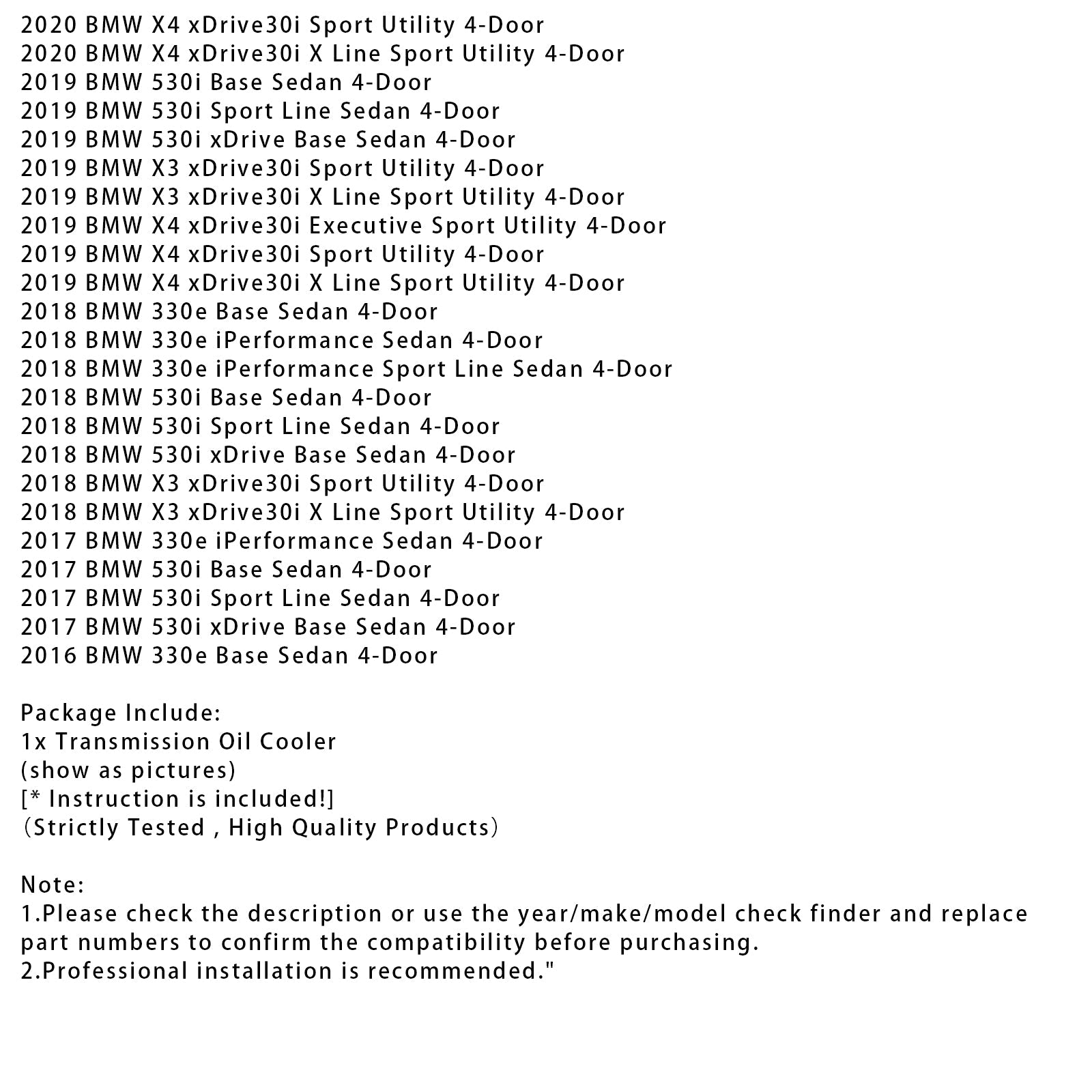 2019-2020 BMW X3 xDrive30i X Line Sport Utility 4-Door Transmission Oil Cooler 17218607237