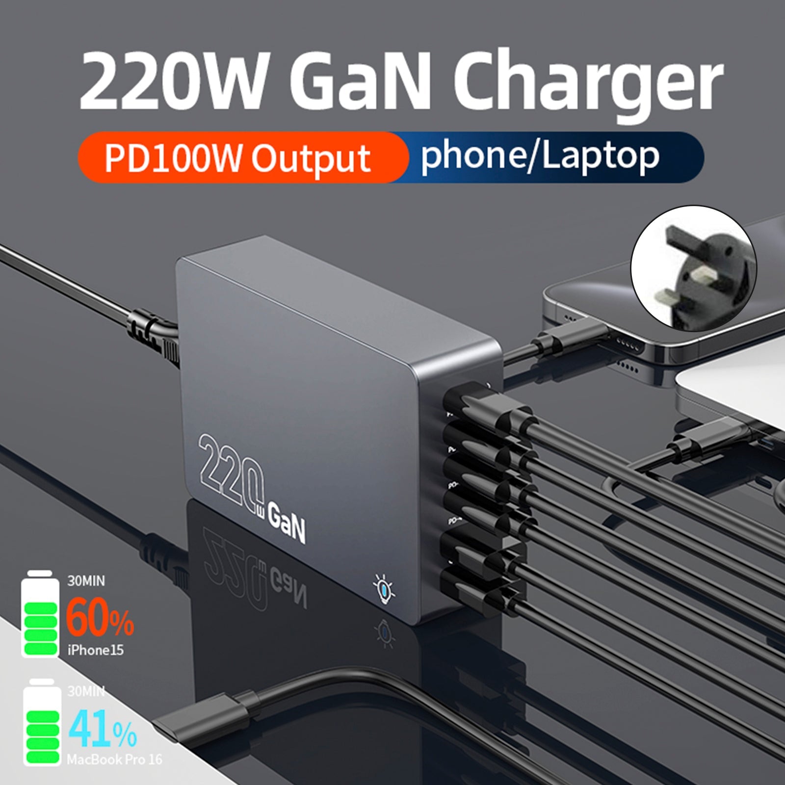 F8A Charging Station USB 6-Port Fast Charger PD100W Charging Stand Smart Charger