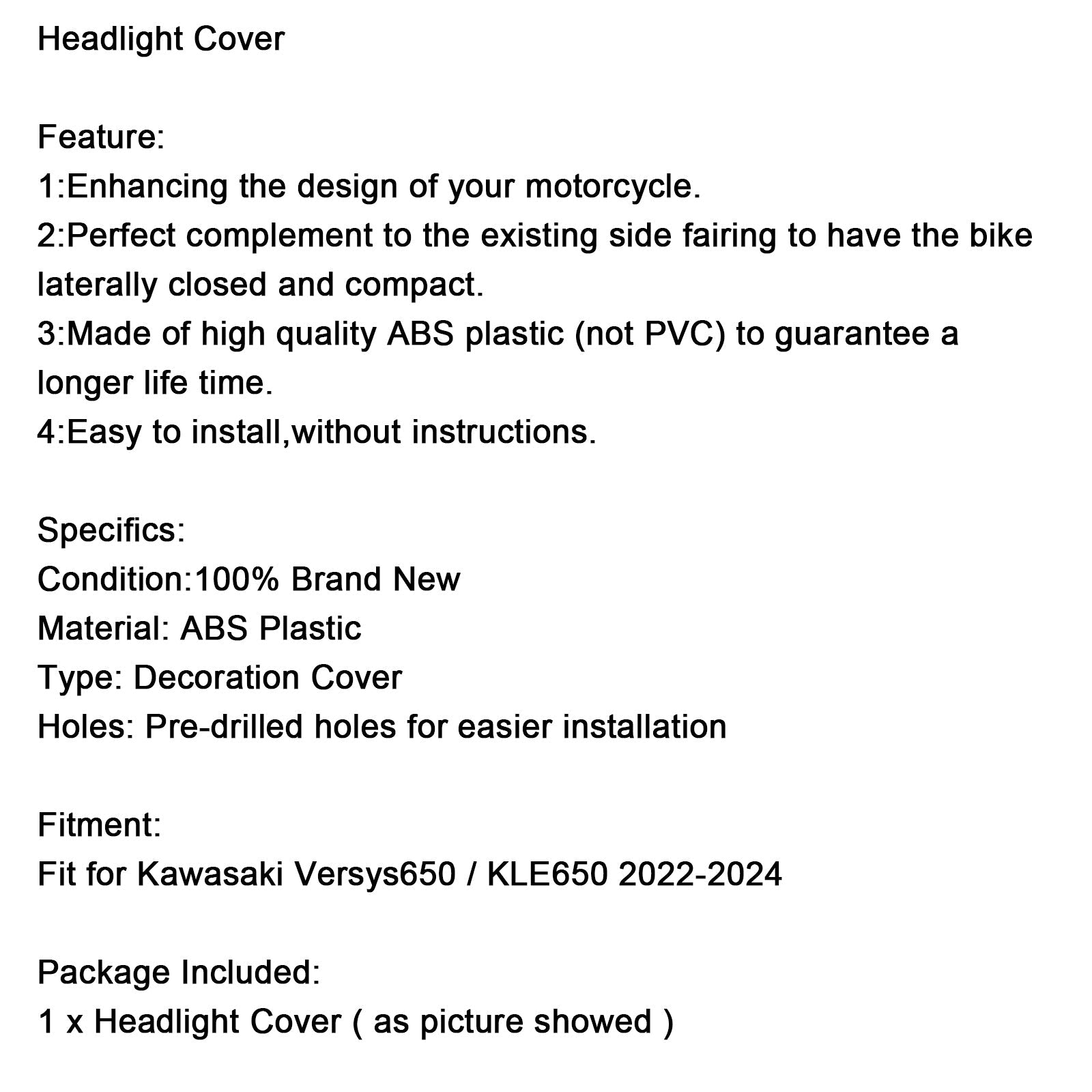 Front Nose Headlight Cover Fairing For Kawasaki Versys 650 KLE650 2022-2024