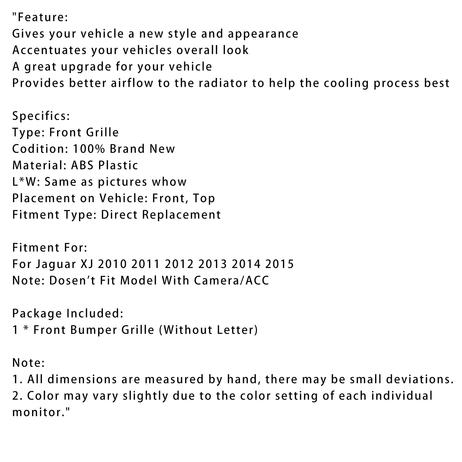 Chrome Front Bumper Grill Grille Fit Jaguar XJ 2010-2015