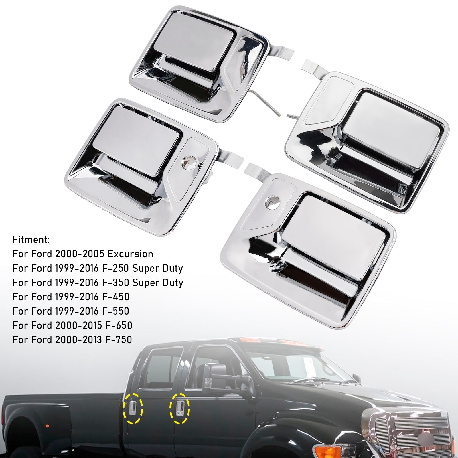 4Pcs Chrome Exterior Door Handle Set For Ford F-250 F-350 Super Duty 99-16