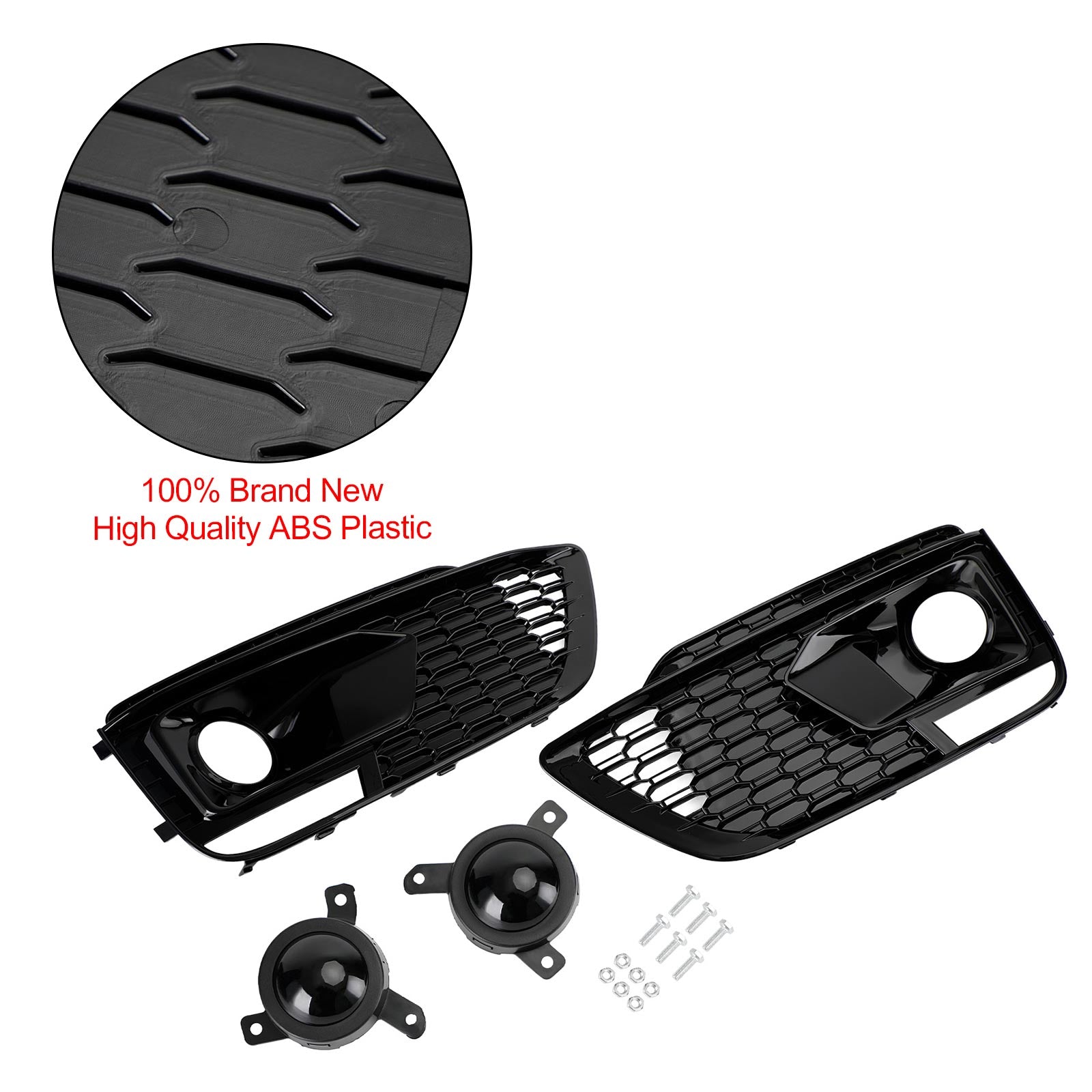 RSQ5 Black Front Honeycomb Fog Lamp Grilles Cover Fit Audi Q5 SQ5 2018-2020
