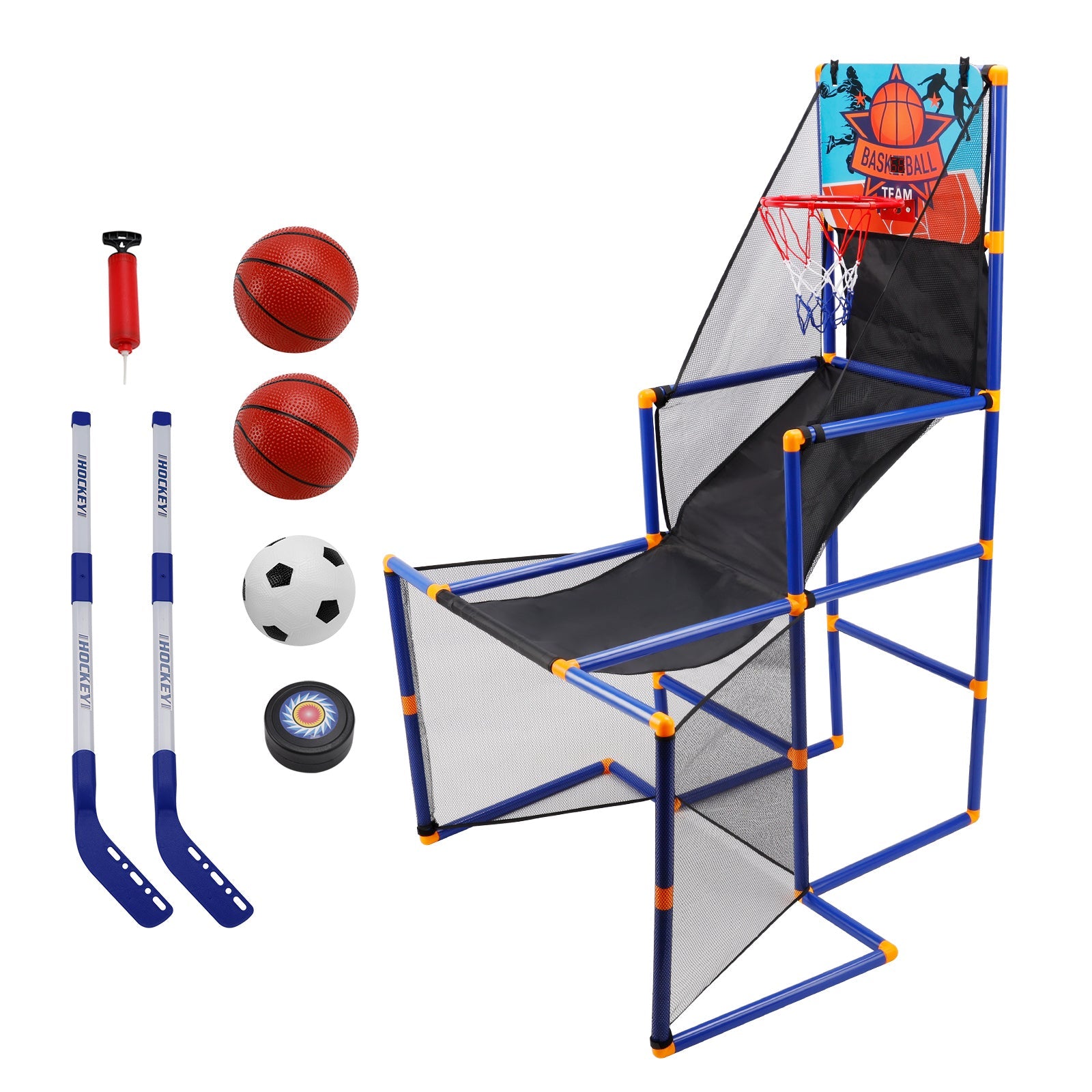 3In1 Scoring Basketball Stand Football Hockey Toy Gift Set For 3+ Years Kids