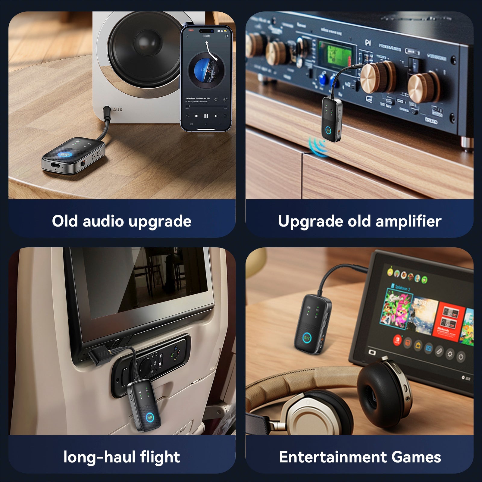 Bluetooth Receiver Transmitter Two-in-One AUX Car Hands-free Adapter Two-to-Two