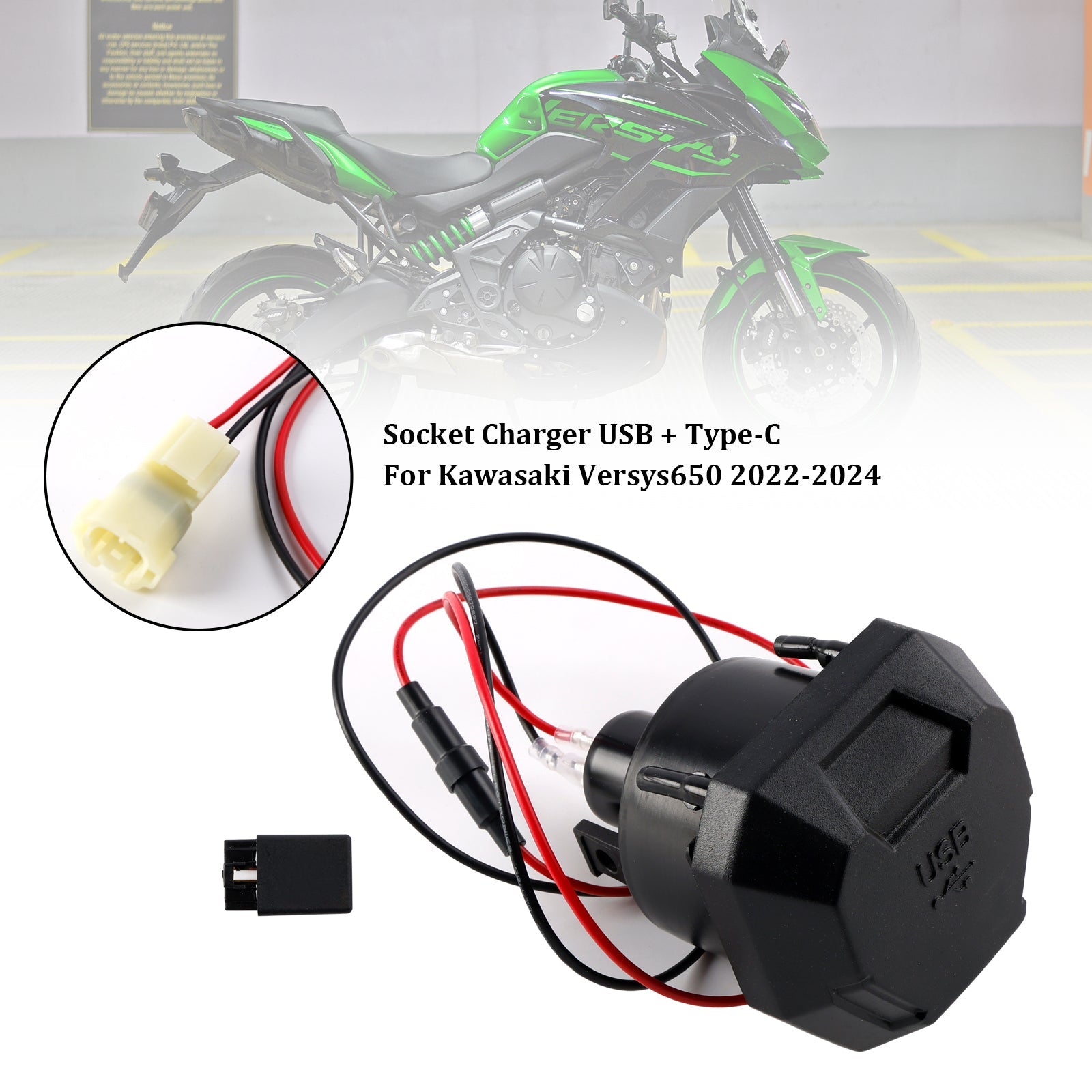 Right Socket Charger USB + Type-C Quick For Kawasaki Versys 650 2022-2024