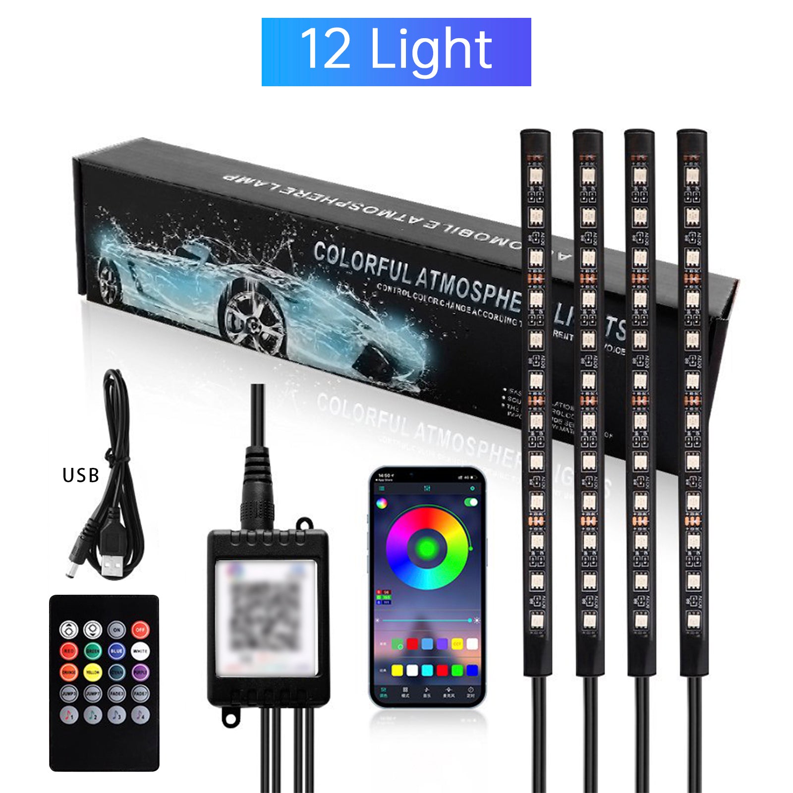 Car Interior Footwell Atmosphere RGB LED Strip Lights With Remote+ APP Control