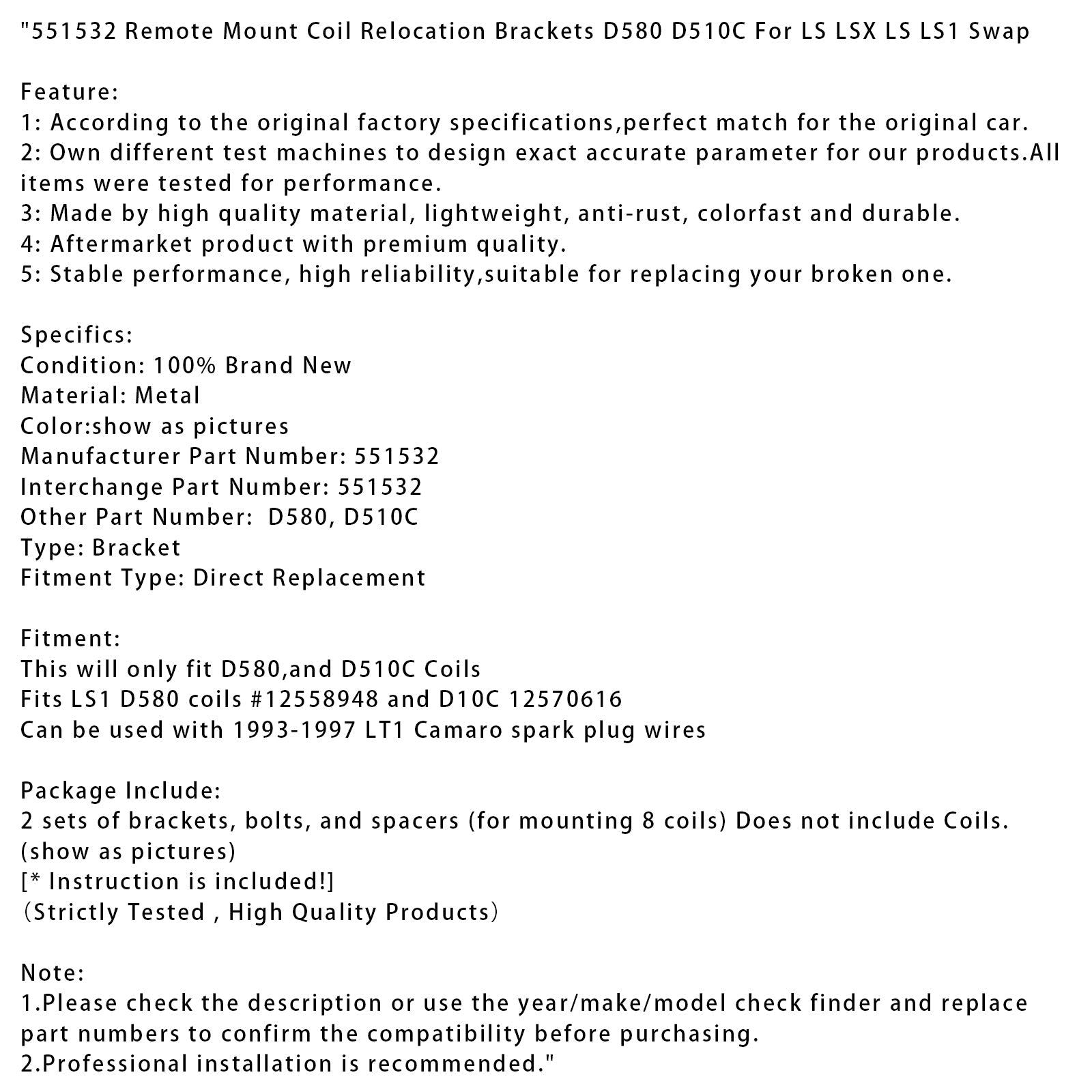 551532 Remote Mount Coil Relocation Brackets D580 D510C For LS LSX LS LS1 Swap