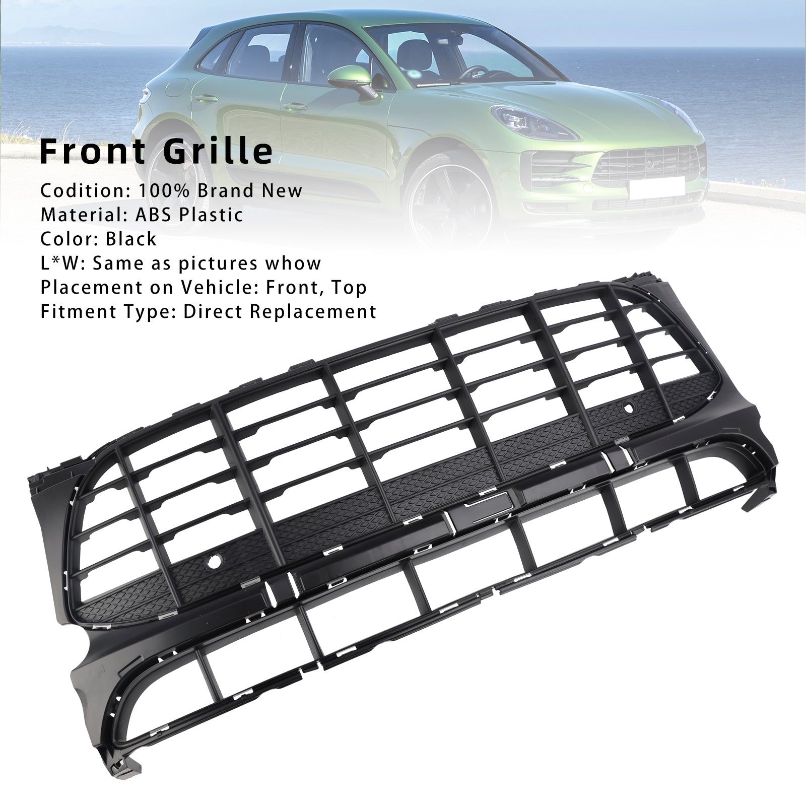 Black Front Bumper Grill Grille 95B807683H1E0 Fit Porsche Macan 2015-2018