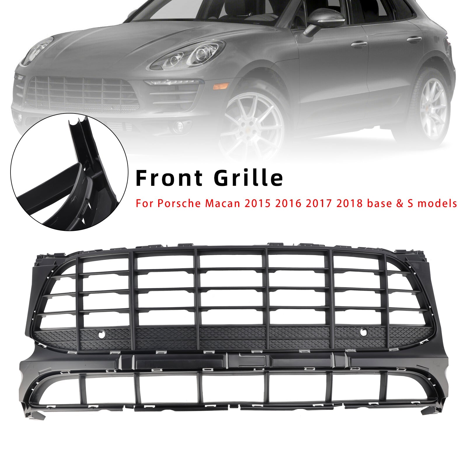 Black Front Bumper Grill Grille 95B807683H1E0 Fit Porsche Macan 2015-2018