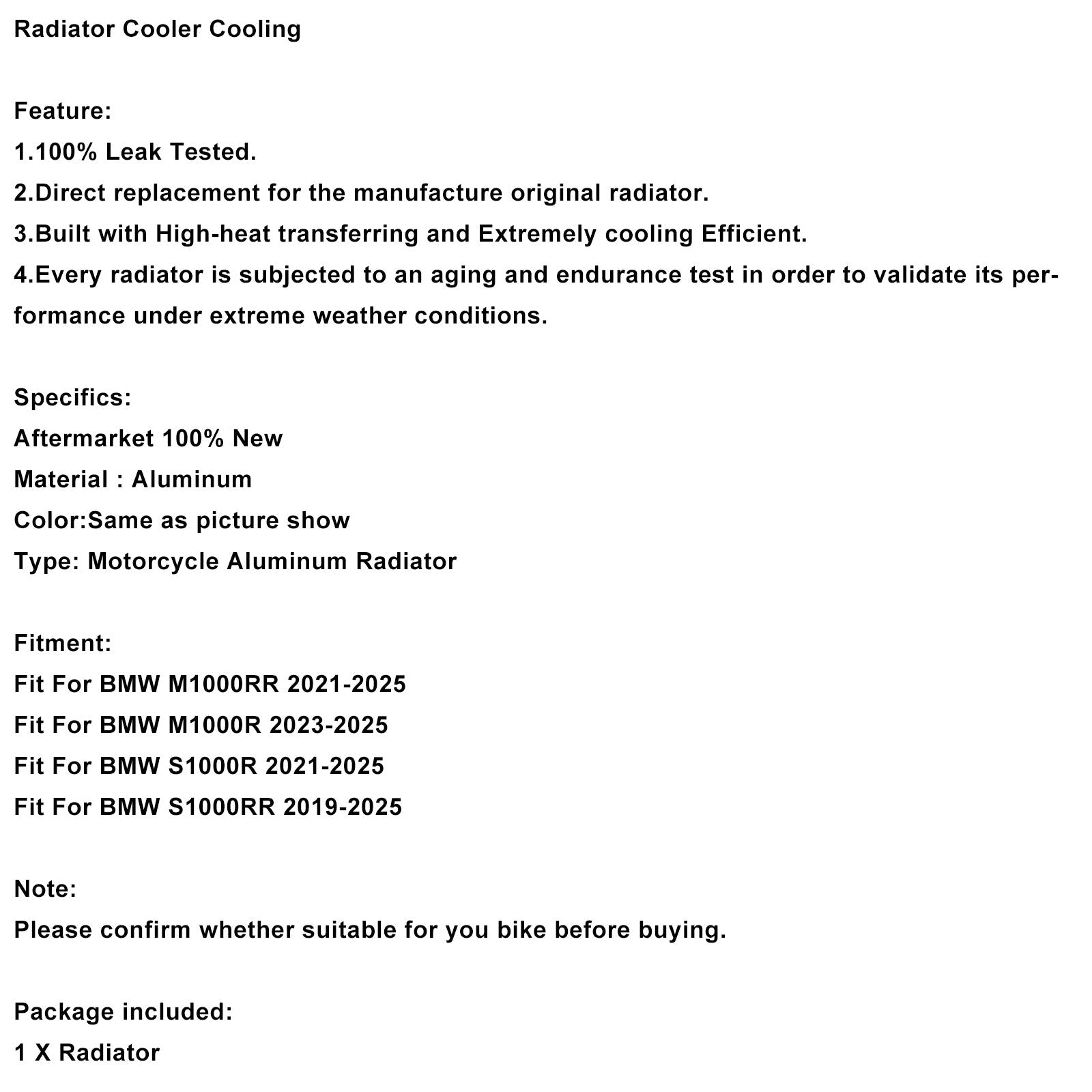 2021-2025 BMW S1000R Radiator Cooling Engine Cooler