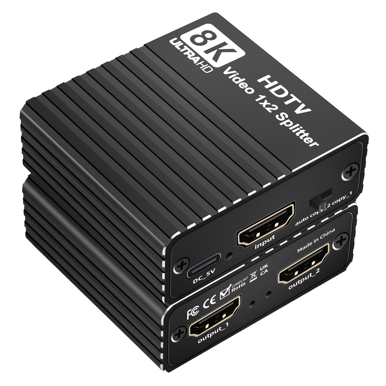 8K HDMI 1 to 2 Splitter HD2.1 8K60hz/4K120hz/1080P240hz with EDID Splitter 1x2